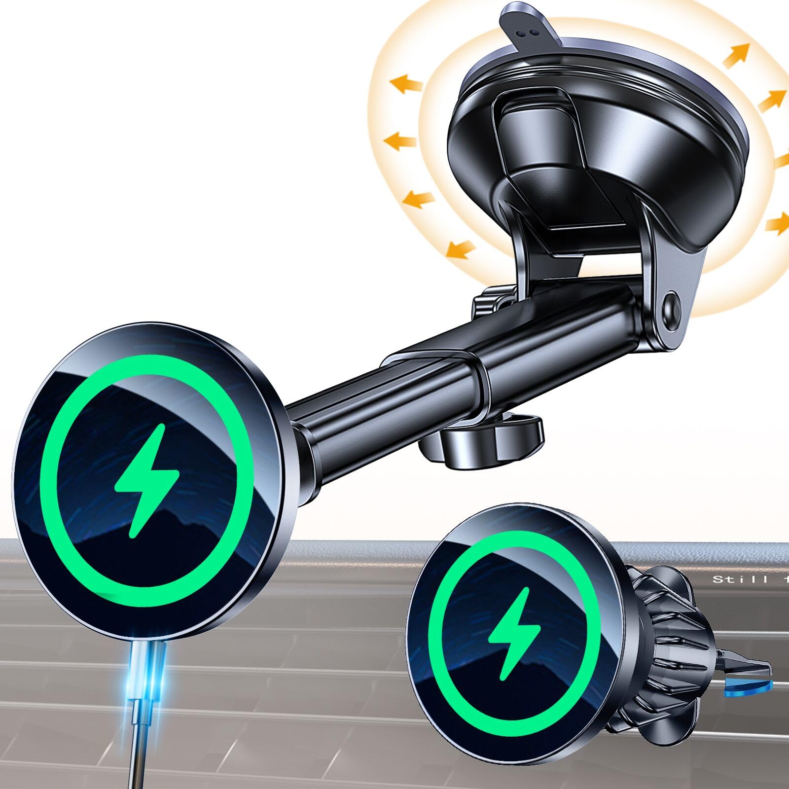 Coolpow For Magsafe Car Mount Charger?Ultra Magnet?Magnetic Phone Holders For Your Car Charger?Windshield+Vent+Dash?Magnetic Wir