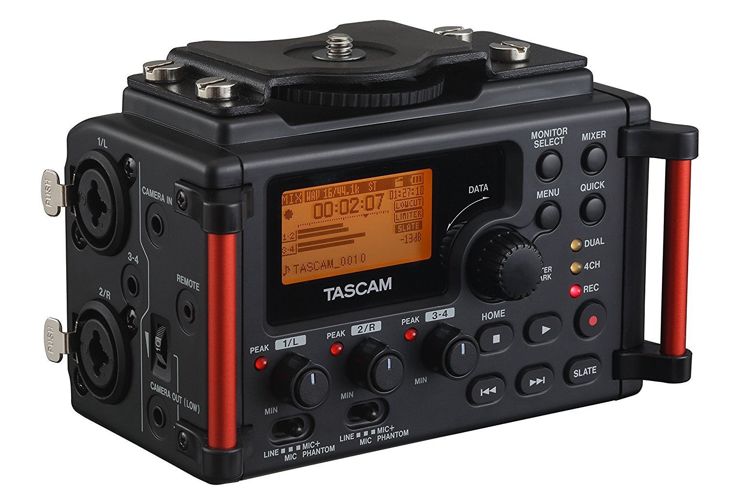 Tascam 4 Channel Portable Audio Recorder For Videographers, 2 Combo Xlr/Trs'', Dual 3.5Mm Inputs, Limiter, Hp Filter (Dr 60Dmkii