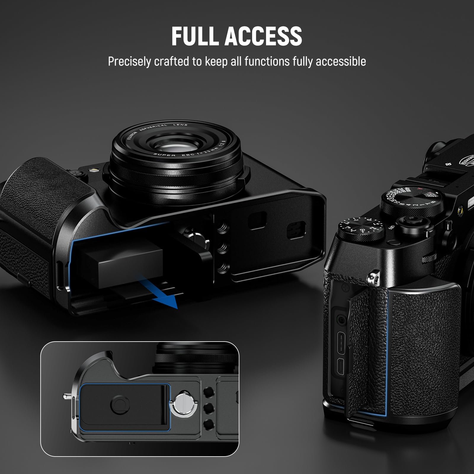 Neewer X100Vi Baseplate For Fujifilm X100Vi X100V, Formfitting Retro Camera L Shape Bracket With Handgrip, L Plate Compatible Wi