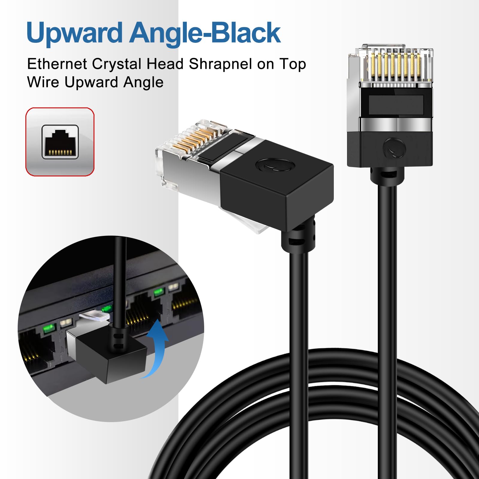 Dutevolns Flexible Cat 6 Ethernet Cable 270 Upward Angle 3.3 Feet, Ultra Thin & Slim Rj45 Cat 6A Lan Cord Gigabit Rj45 For Pc, R