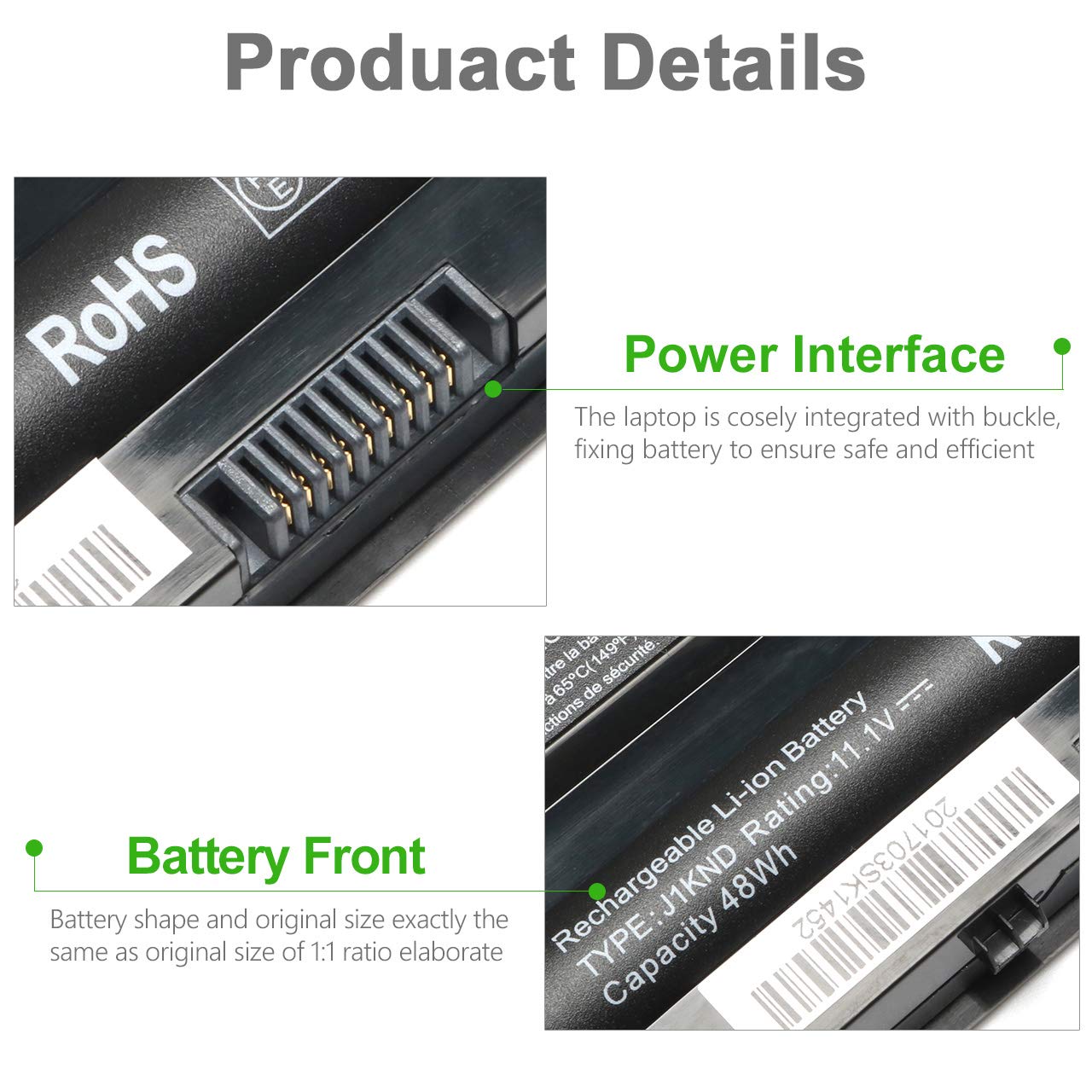 Replacement J1Knd Laptop Battery 11.1V 48Wh For Dell Inspiron N7010 N7110 N5010 N5110 N5030 N5040 N5050 3520 N4010 N4110 N4050 M