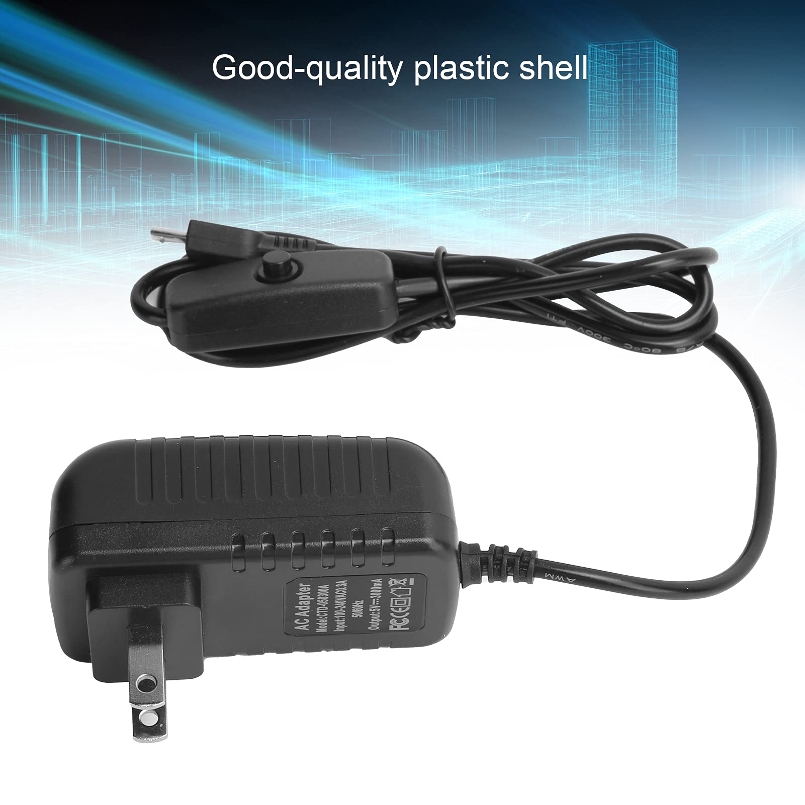 Power Supply Adapter For Raspberry Pi, 15W 5V 3A Power Supply With Switch Integrated Micro Usb Adapter,For 3B+/3B/2B (Us)