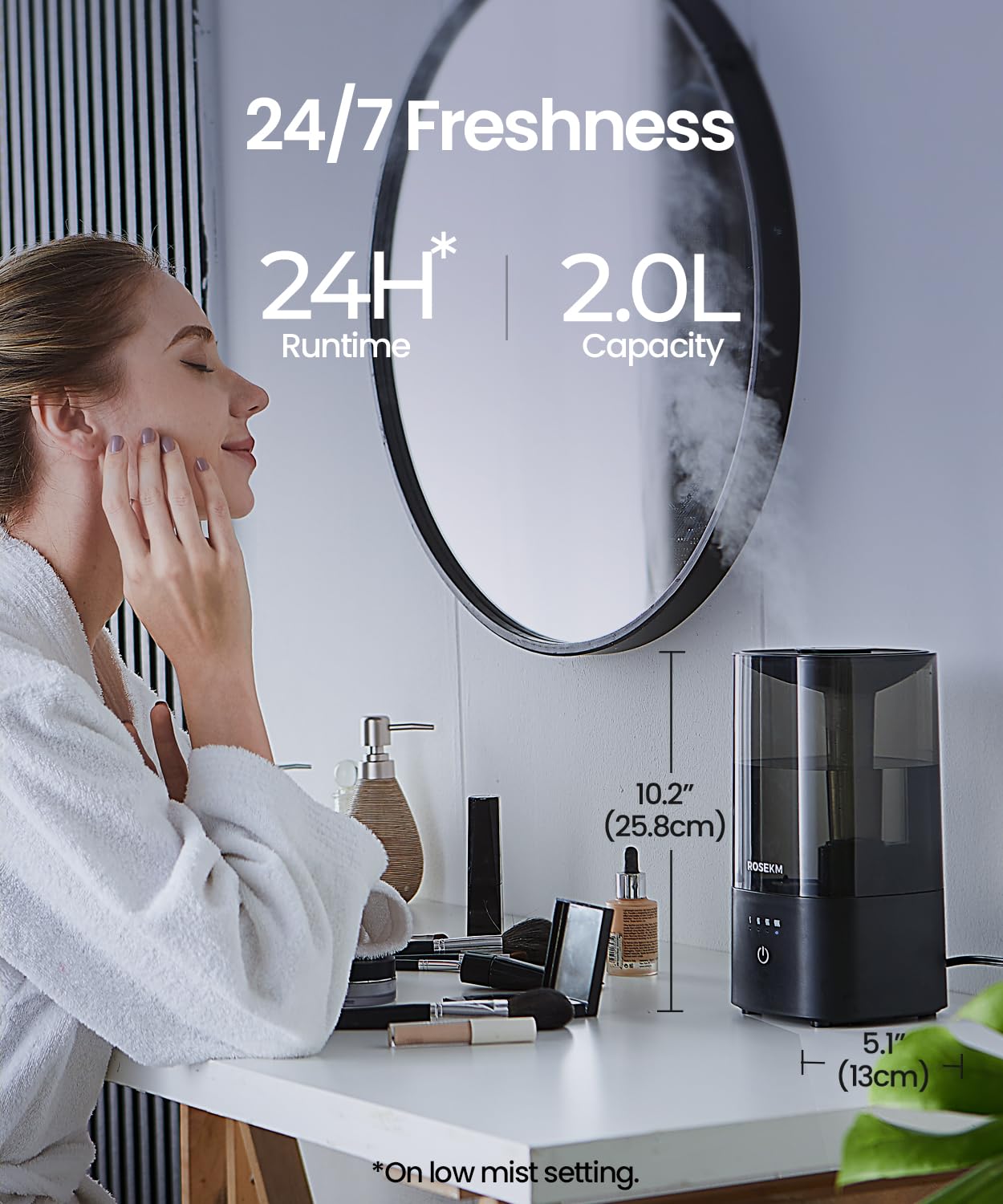 Rosekm Humidifiers For Bedroom, Cool Mist Humidifier For Home Plant And Baby Nursery, Quiet Ultrasonic Humidifier With 360    No