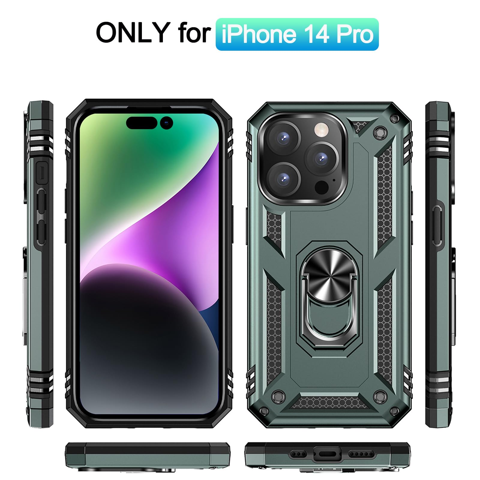 Addit Phone Case For Iphone 14 Pro Case Iphone 14 Pro Phone Case, With Kickstand Ring, Support Magnet Car Mount, Military Grade,