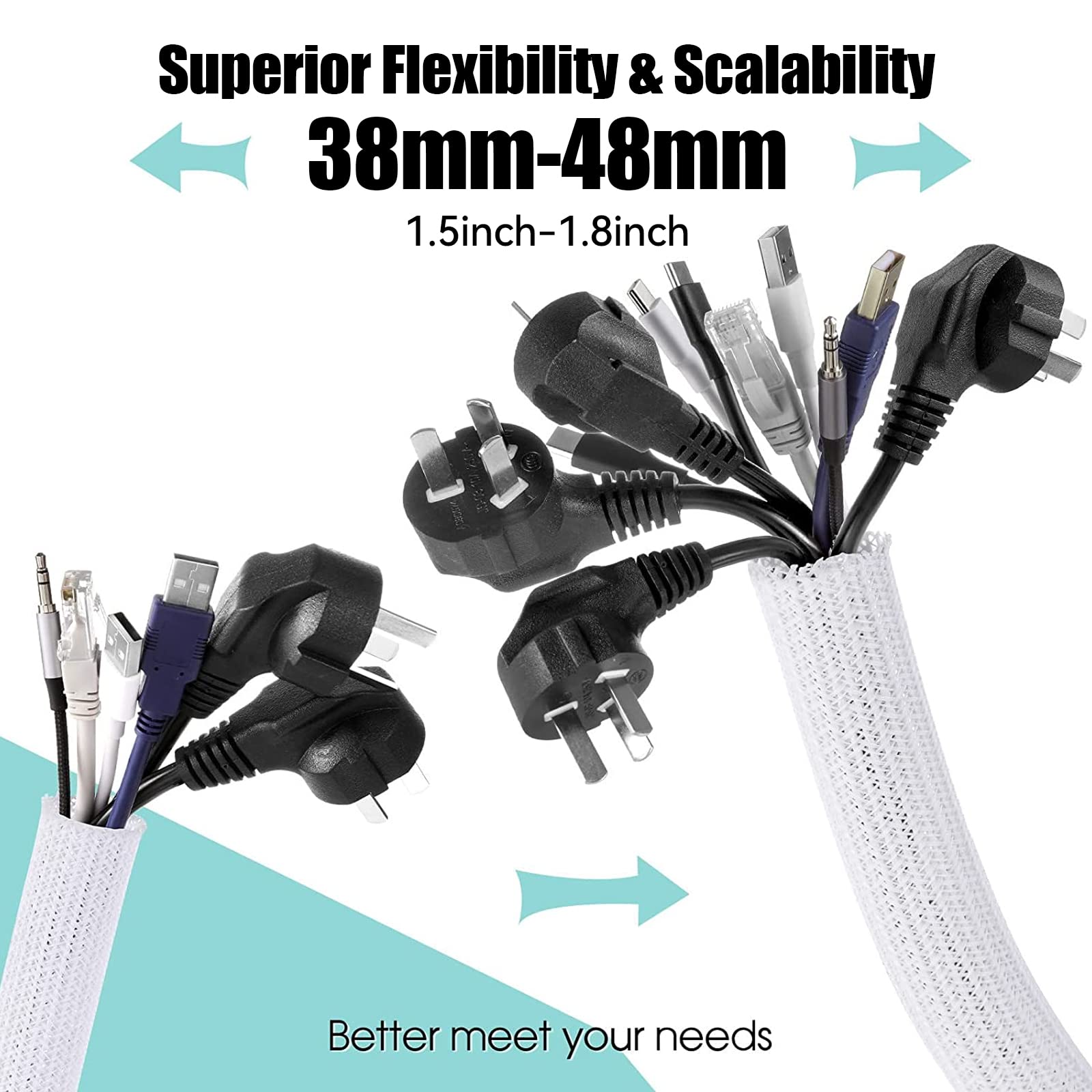 Agptek White Cable Sleeve Cover, 2Pack 5Ft   1.8 Inch Cord Management Wire Organizer Under Desk, Home Office Computer Wire Cover