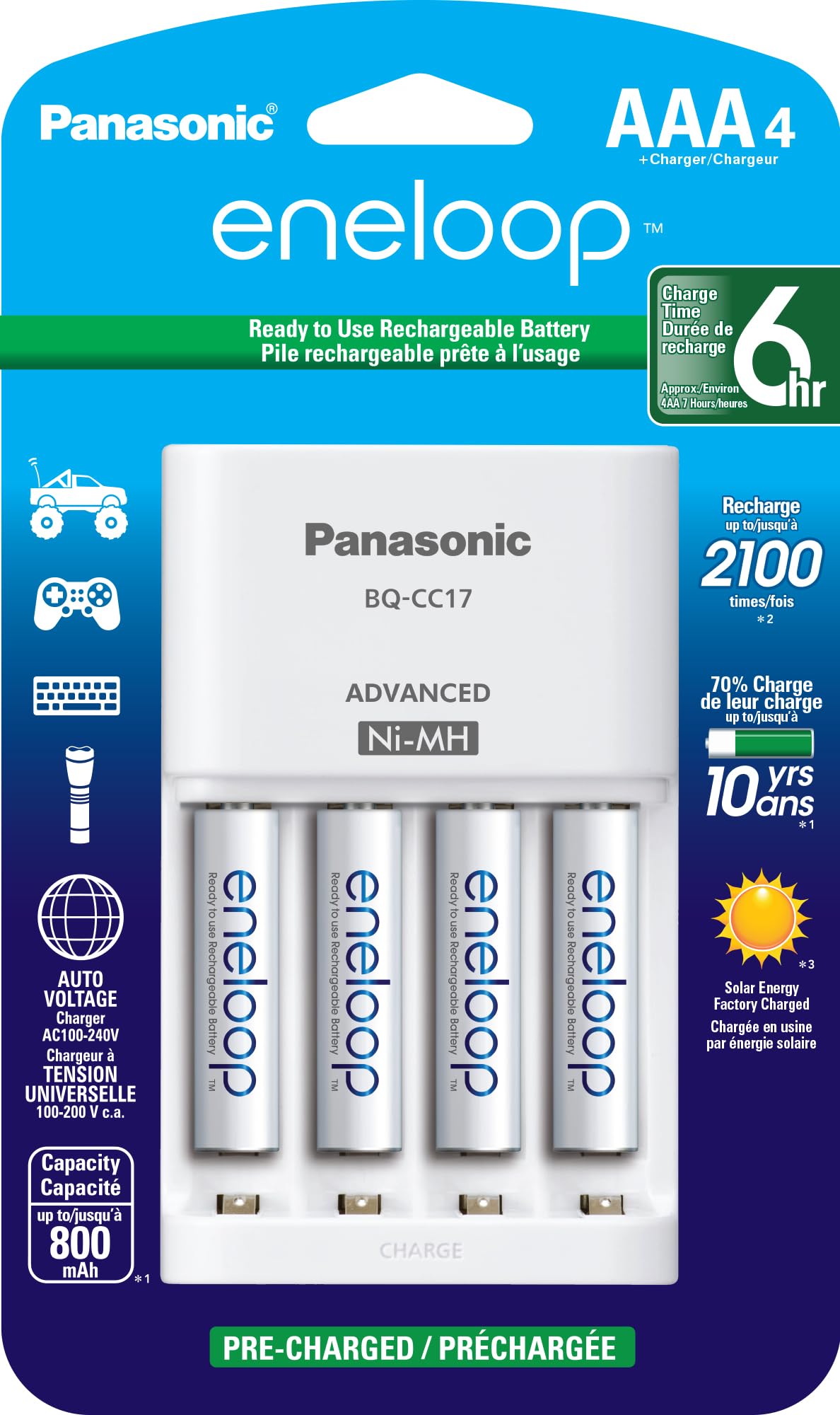 Panasonic K Kj17M3A4Ba Advanced Individual Cell Battery Charger Pack With 4 Aaa Eneloop 2100 Cycle Rechargeable Batteries