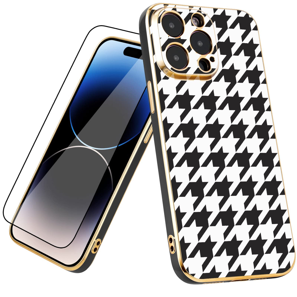 Roemary Houndstooth Case For Iphone 11 Pro Max With Screen Protector,For Iphone 11 Pro Max Case Houndstooth,Trippy Design Soft T