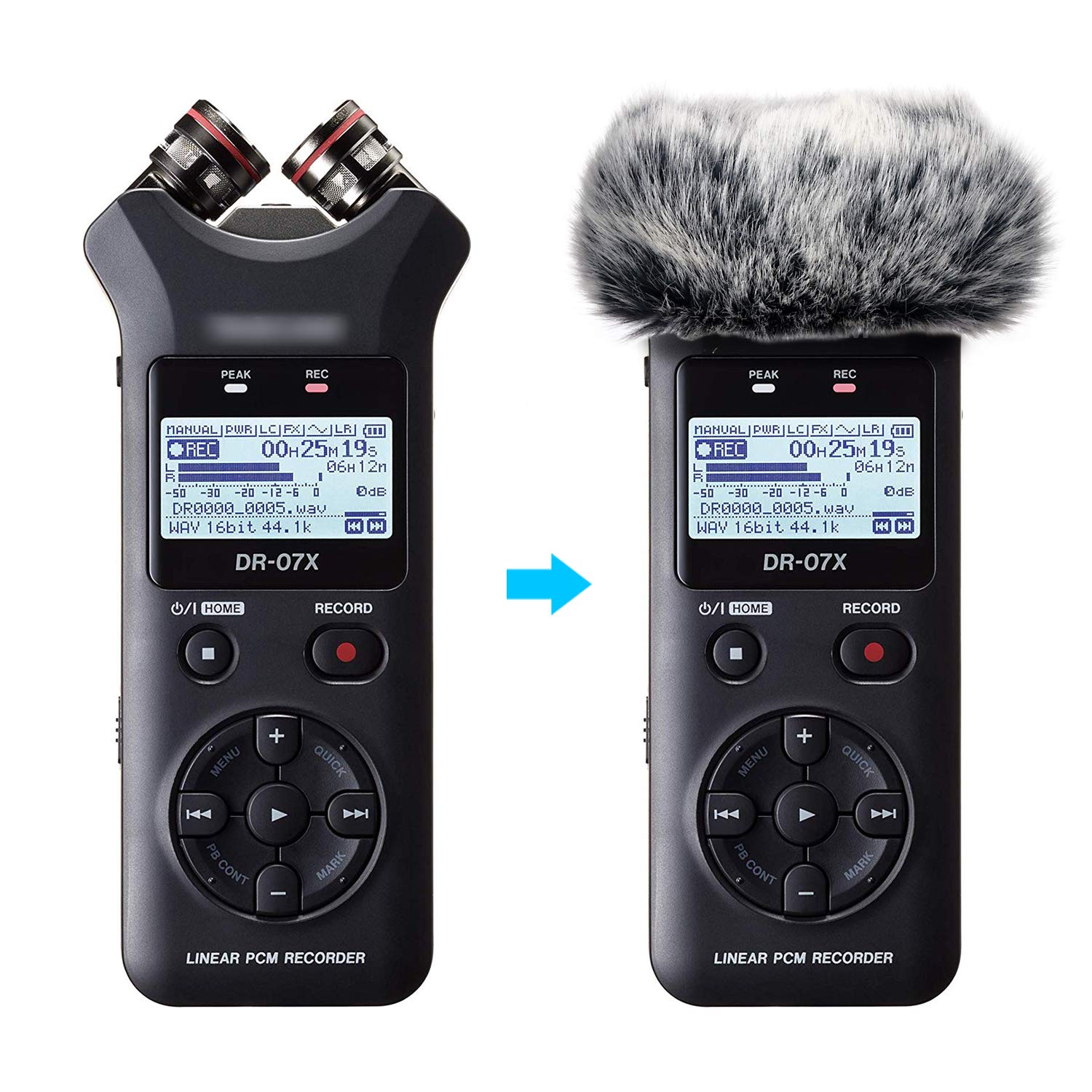 DR07X Windscreen Muff for Tascam DR 07X DR 07MKII Portable Digital Recorders, DR07X Mic Windscreen Artificial Fur Wind Muff by YOUSHARES