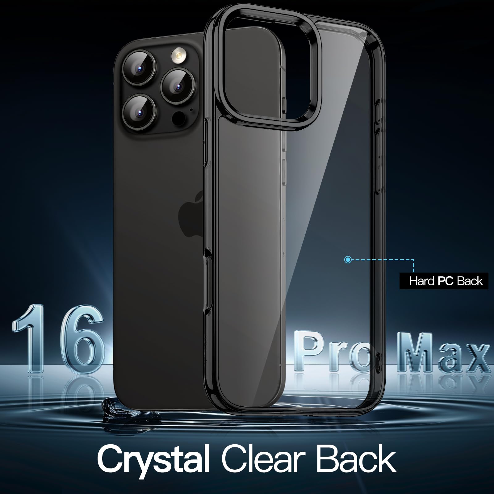 Jetech Case For Iphone 16 Pro Max 6.9 Inch, Non Yellowing Shockproof Phone Bumper Cover, Anti Scratch Clear Back (Black)