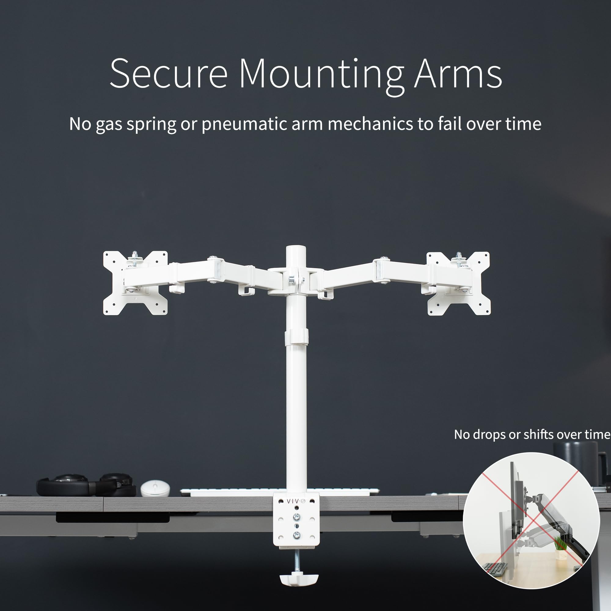 VIVO Dual Monitor Desk Mount, Heavy Duty Fully Adjustable Steel Stand, Holds 2 Computer Screens up to 30 inches and Max 22lbs Each, White, STAND V002W