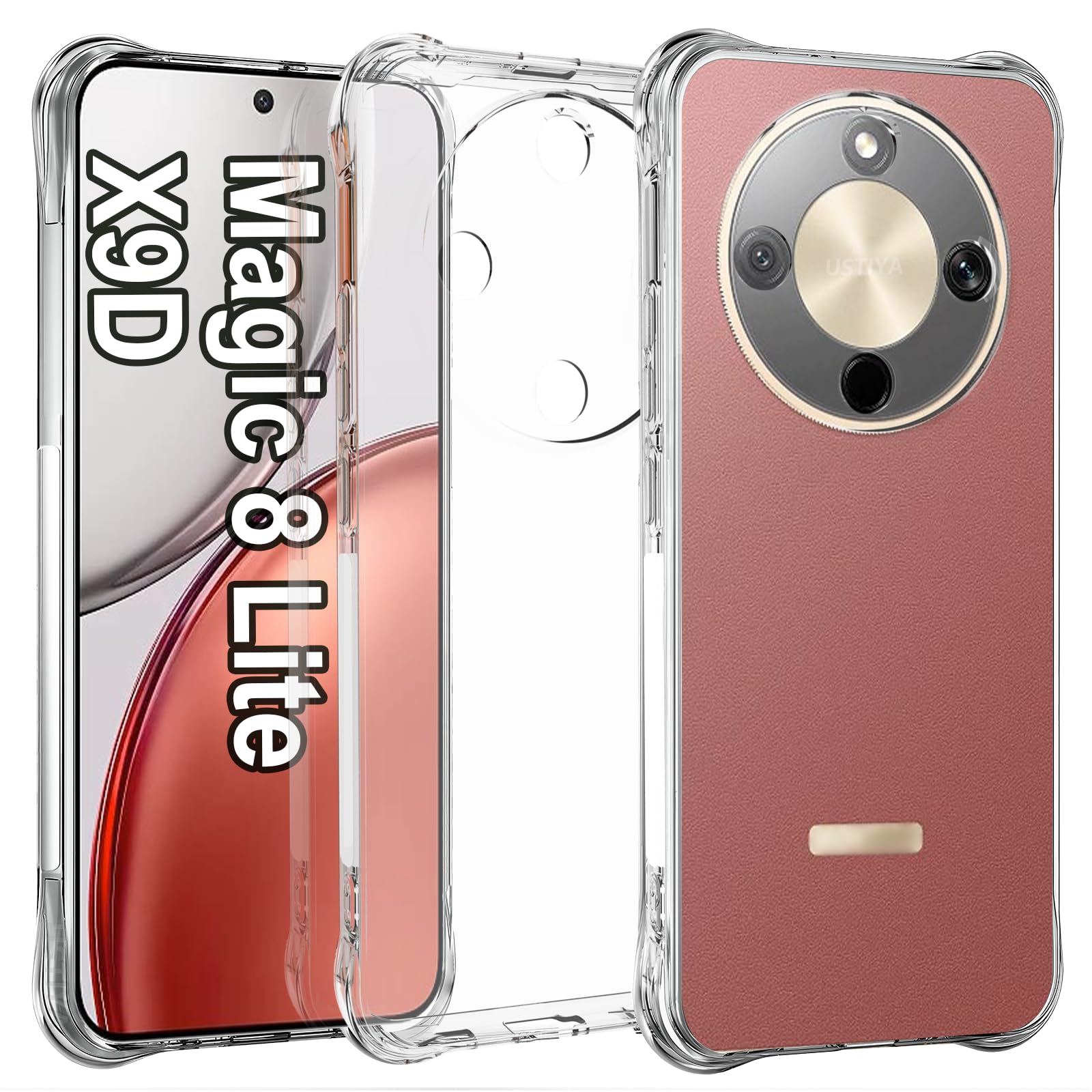 USTIYA Case for Honor Magic 8 Lite / X9D Clear TPU Four Corners Military-Grade Protection Cover Transparent Soft funda