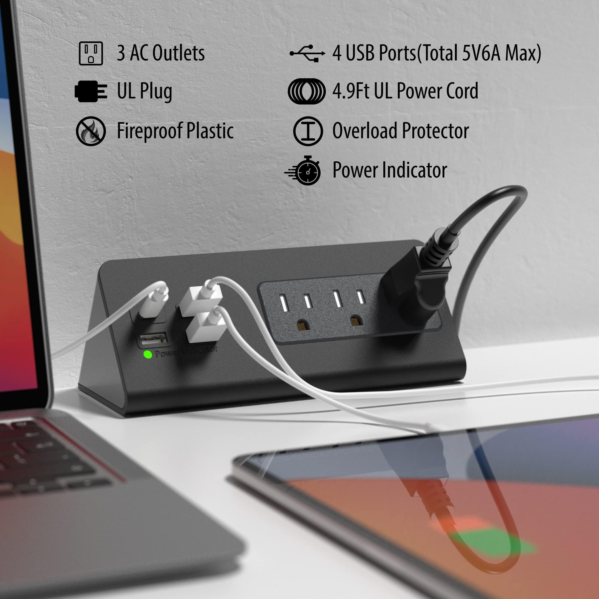 Power Charge Station Edge Clamp Mount With Usb C Ports,Tabletop Surge Protector, Desk Clamp Power Sockets With 3 Ac Outlets And