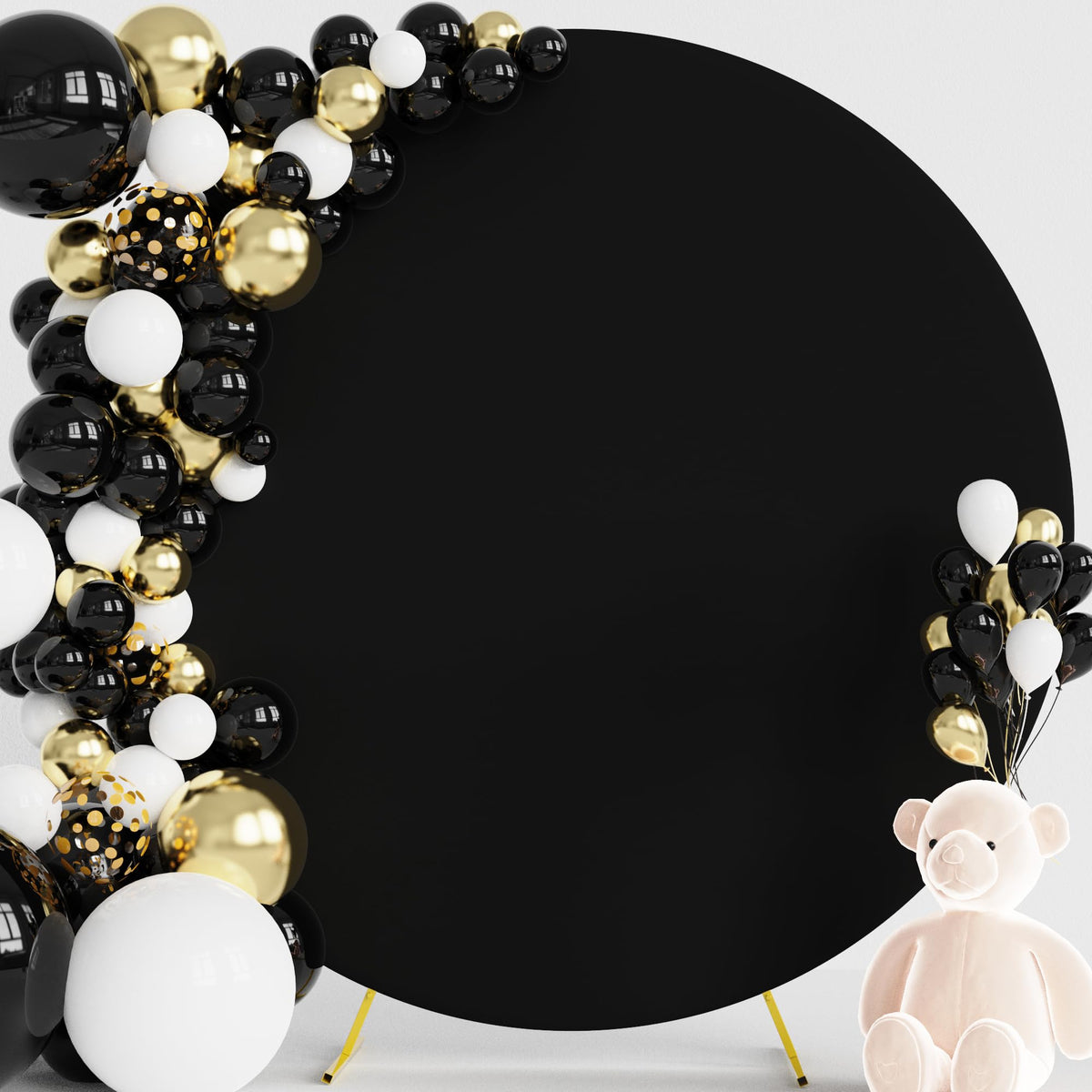 Wokceer 7.2Ft Round Backdrop Cover Black Round Arch Covers With Buckles Polyster Circle Balloon Arch Stand Arch Backdrop Cover F