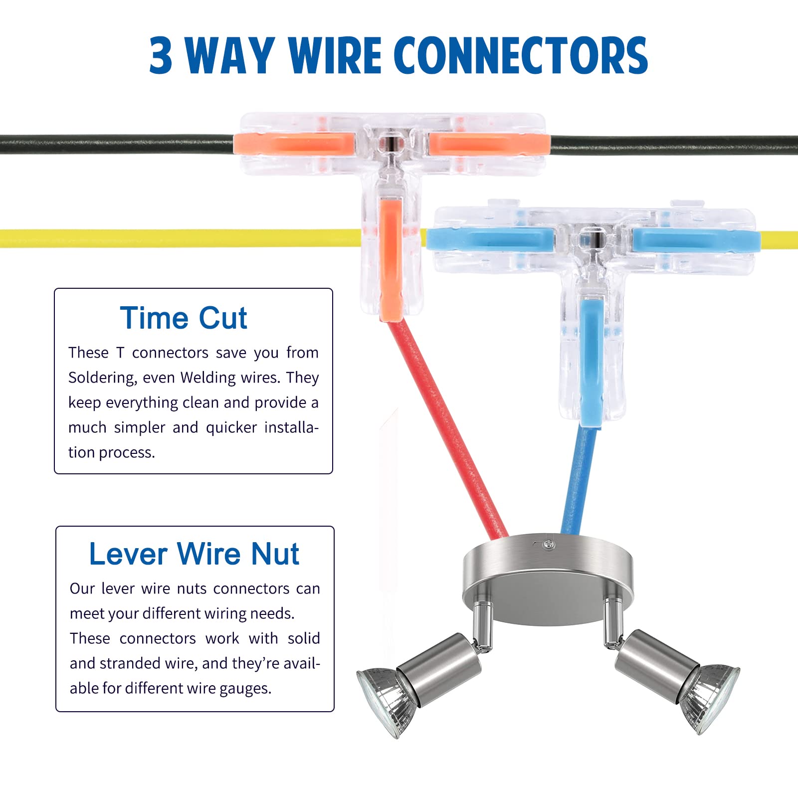 Brightfour T Tap Connectors For Awg 28 12, Lever Wire Connectors 40 Pack, Pushin 3 Way T Connectors For Wiring, 10 Mount Bases I