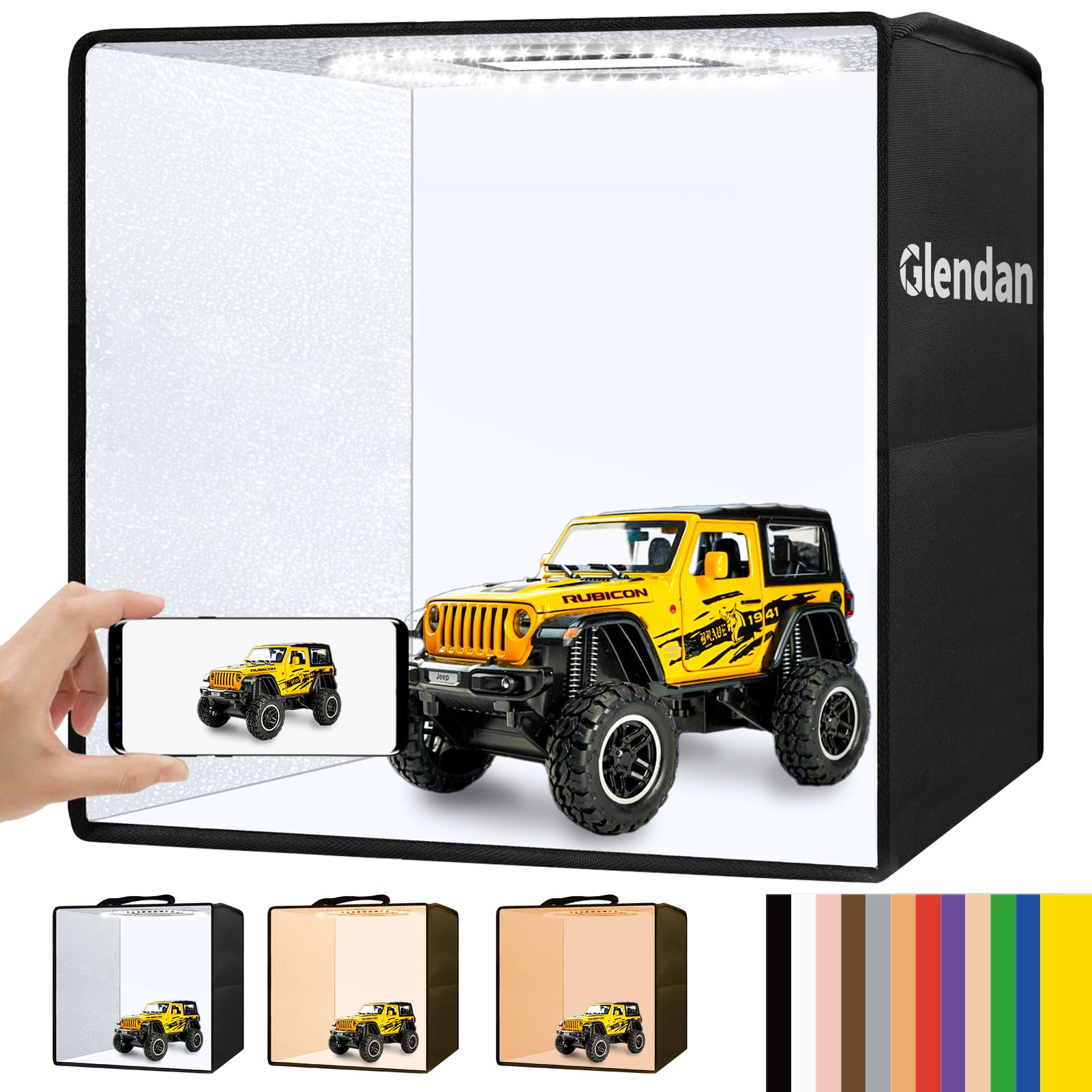 Glendan Light Box Photography, 16''X16'' Portable Photo Light Box With 112 Led Lights & 6 Kinds Of Double Sided Color Backdrops