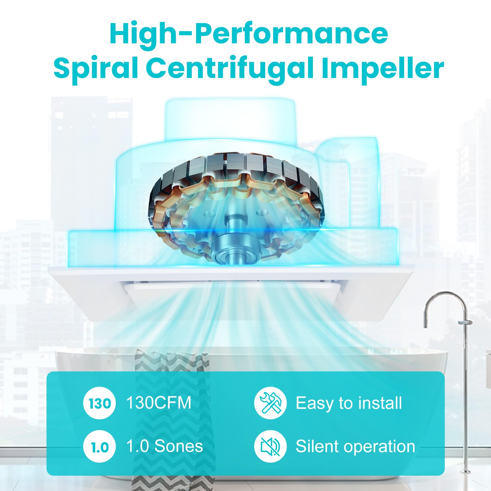 Orsong Bathroom Exhaust Fan Without Light,11 Inch Hole Size,28W Pure Copper Motor,130 Cfm 1.0 Sones Quiet Ceiling Exhaust Fan,4