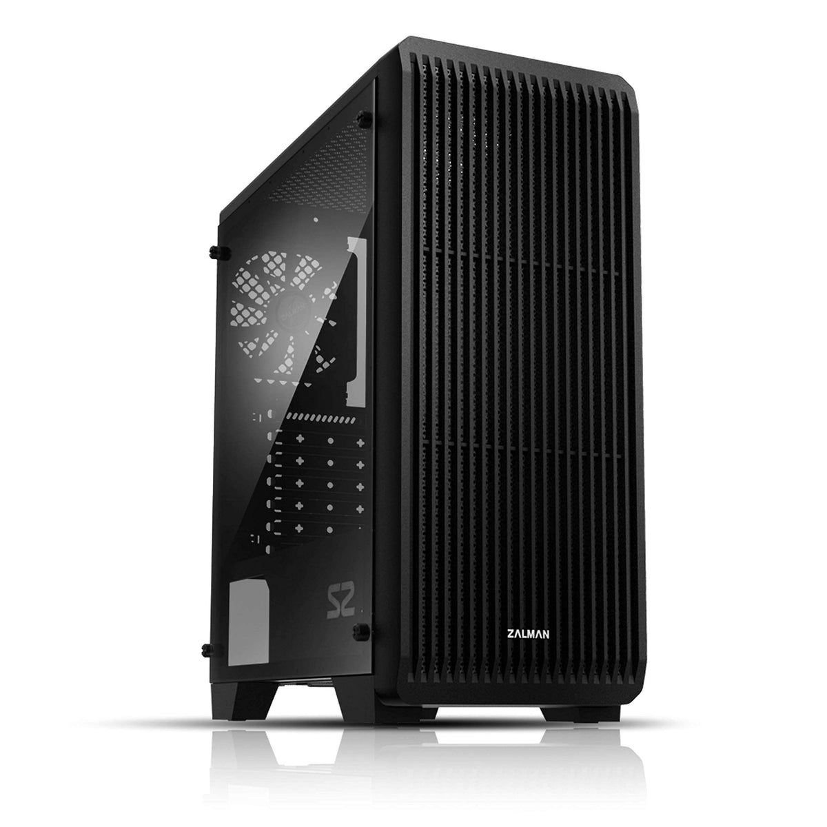 Zalman S2 Tg Atx Mid Tower Pc Case - Mesh Front Panel For Great Airflow - 3 X 120Mm Fans Preinstalled - Full Tinted Tempered Gla