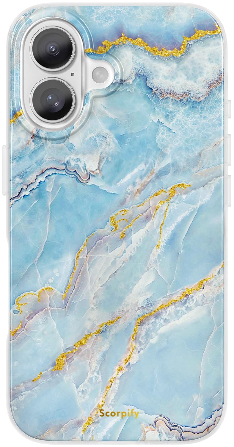 Scorpify For Iphone 16 Case [Compatible With Magsafe] With Icelandic Blue Marble Design, Cute Magnetic Phone Cover For Women Gir