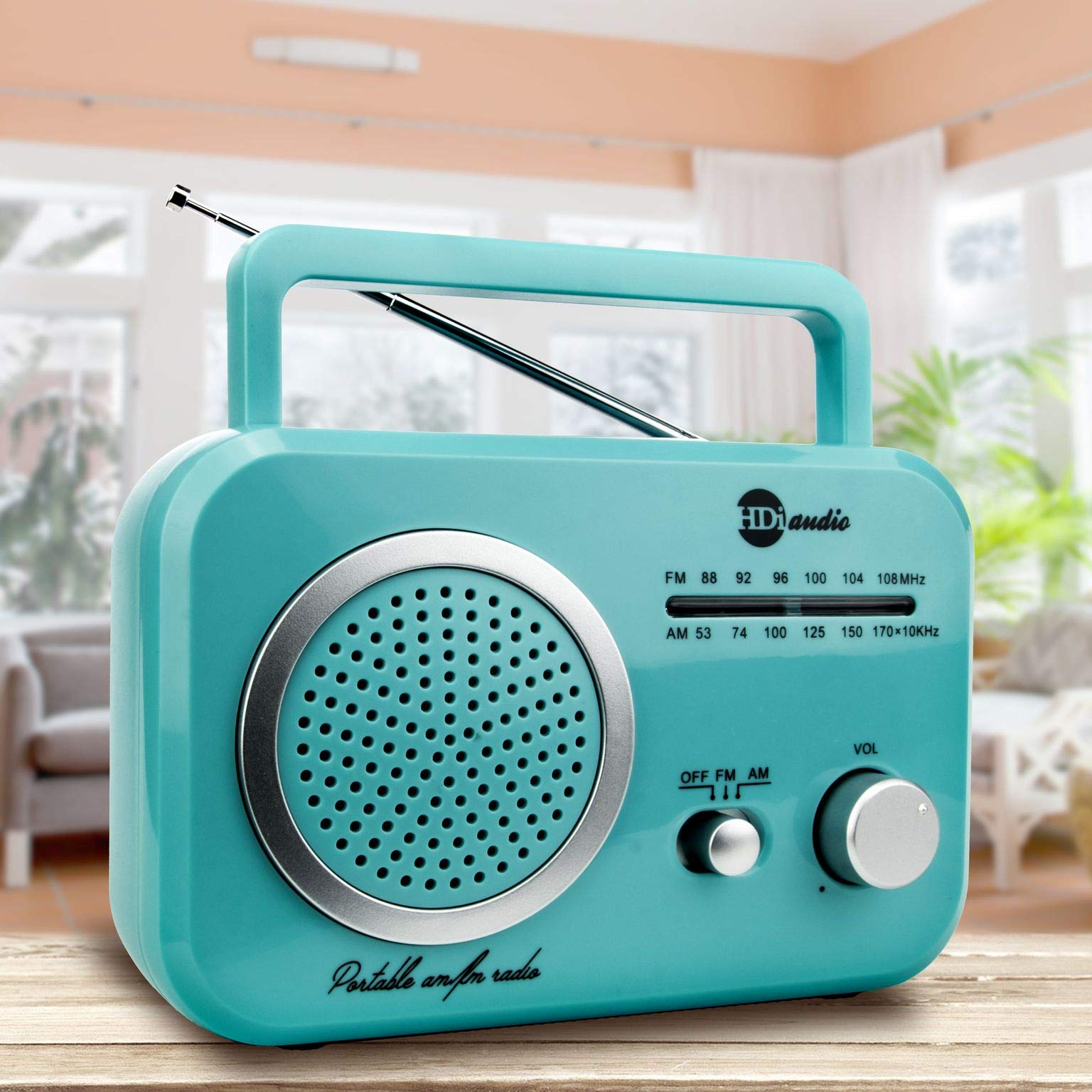 Hdi Audio Radio Teal/Silver Premium Home Vintage Portable Retro Radio Classic Am/Fm Radio With Built In Speakers + Headphone Jack