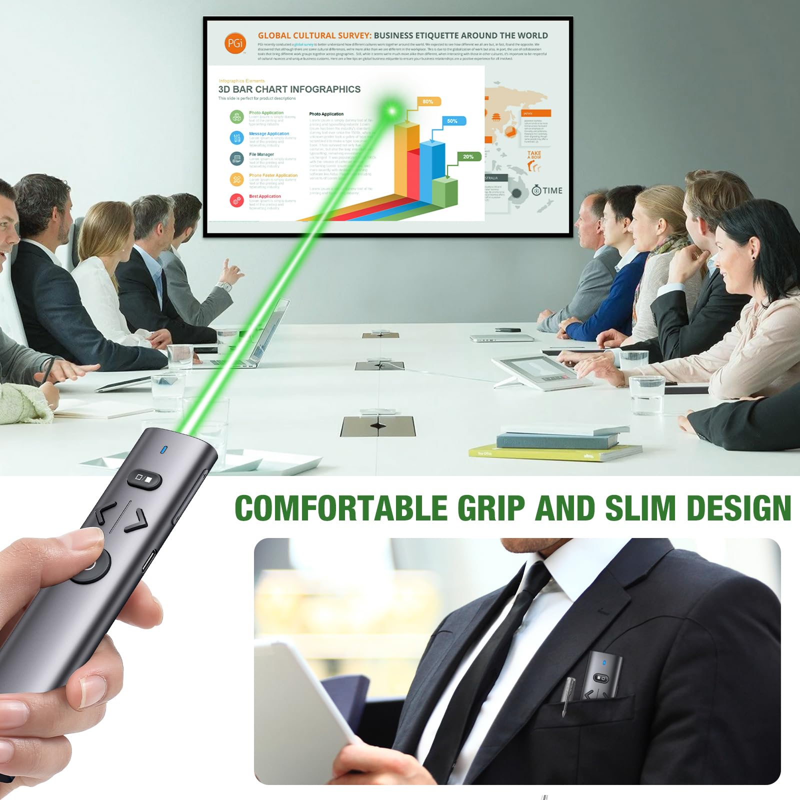 Dinostrike Wireless Presenter Remote Presentation Clicker,Rf 2.4Ghz Usb Presentation Pointer With Volume Control Slide Powerpoin