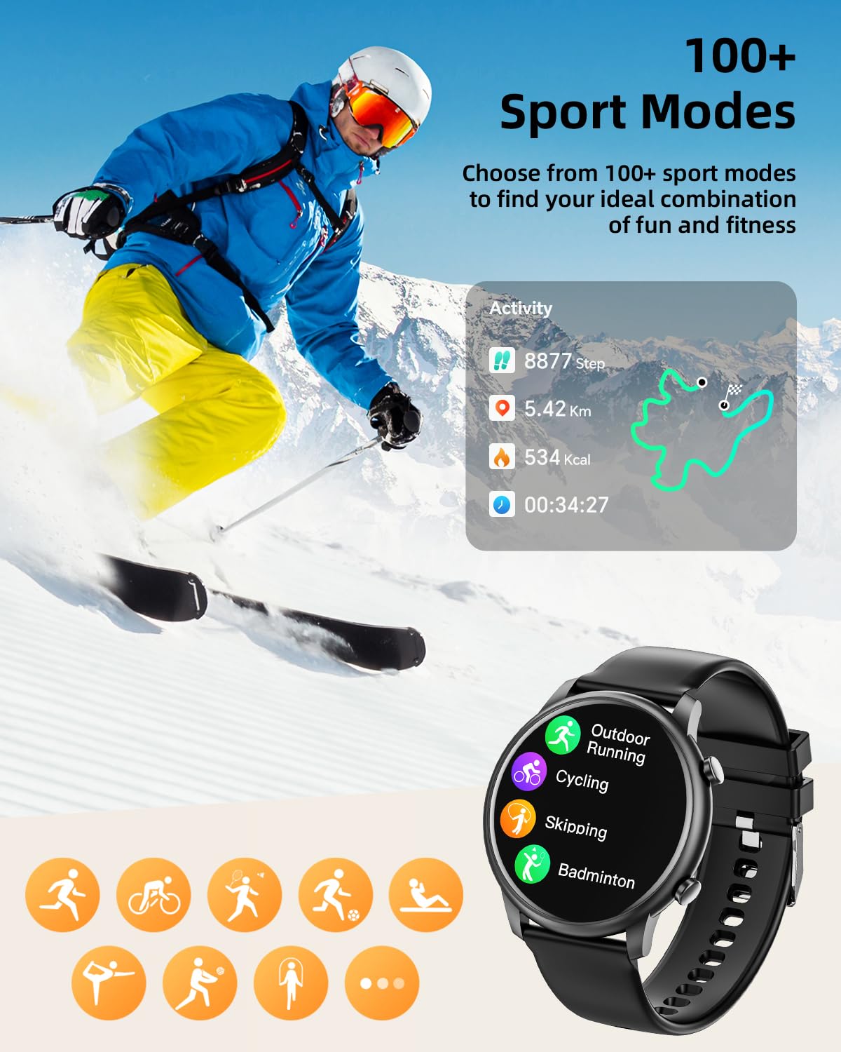 Smart Watches For Men Women Android Phones Iphone Compatible[Make&Answer Calls/Full Screen No Black-Circle],1.39'' Round Sports