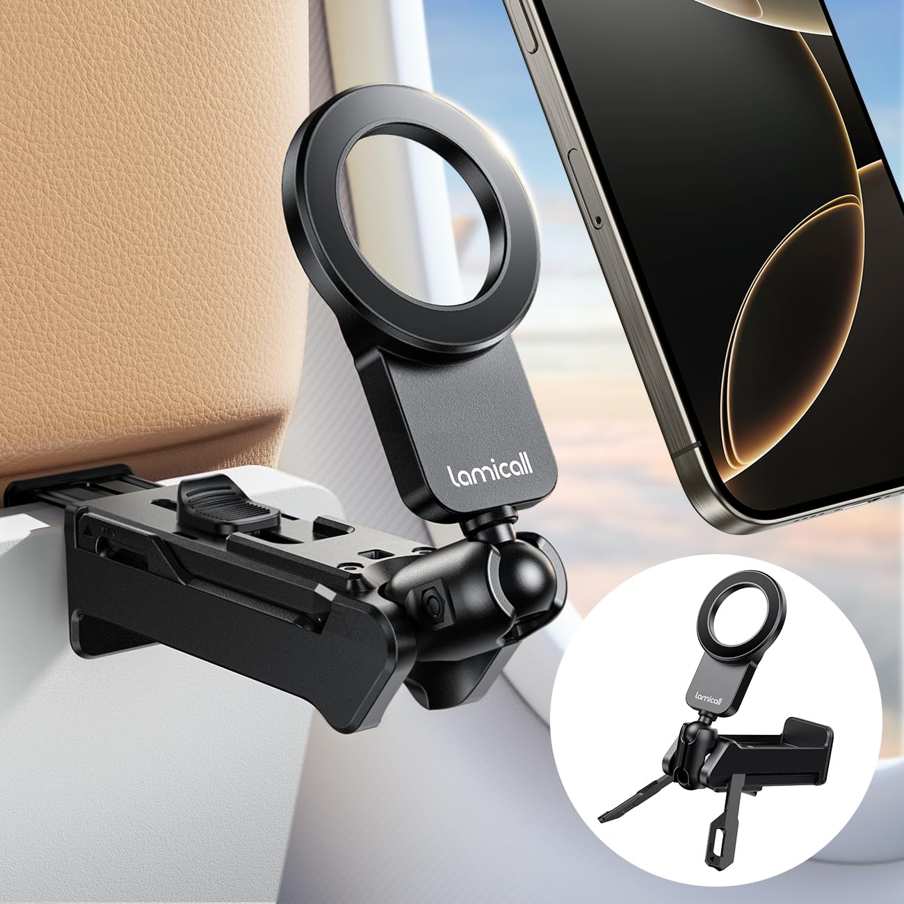 Lamicall For Magsafe Airplane Phone Holder, Airplane Travel Essentials For Flying Plane, Handsfree Airport Phone Mount Long Flig