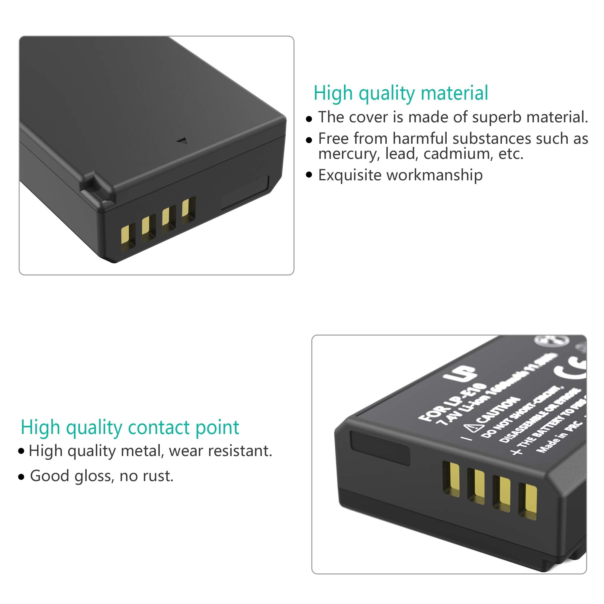 Lp Lp E10 Replacement Battery,2 Pack 1600Ma Compatible With Canon Eos Rebel T3, T5, T6, T7, T100, 1100D, 1200D, 1300D, 1500D, 20