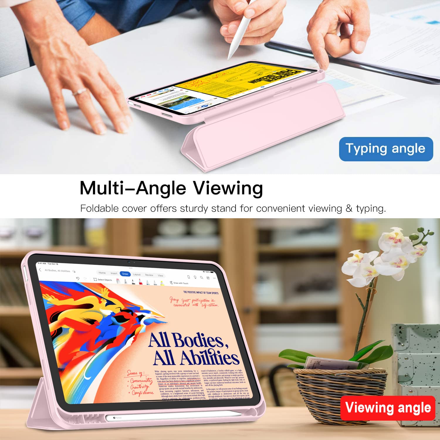 Imieet New Ipad (A16) 11Th Generation Case 11 Inch 2025, Ipad 10Th Generation Case 2022 10.9 Inch With Pencil Holder, Trifold Stand Smart Cover With Soft Tpu Back,Auto Wake/Sleep(Pink)