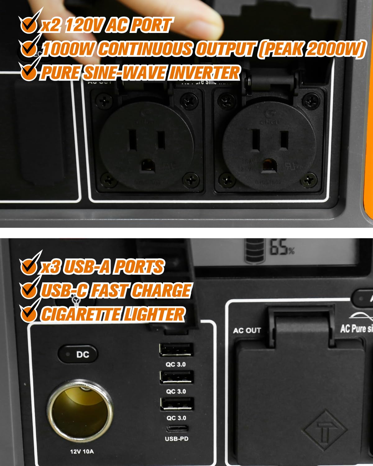 Baldr Portable Power Station, 1000W Output, 808Wh Capacity, Ac Outlet, Usb Ports, Solar Charging Generator For Home Camping Emer