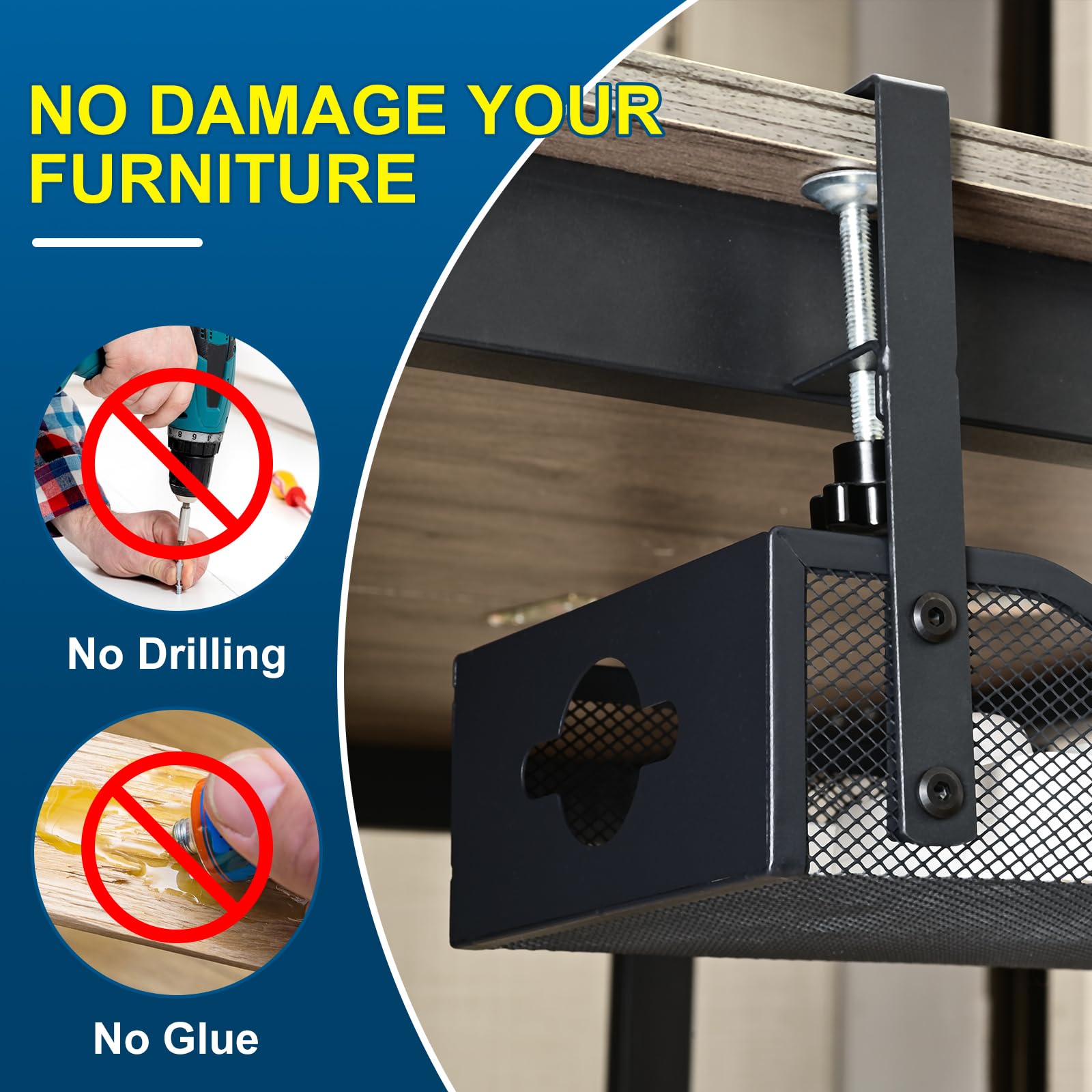 G.Sumiker Large Under Desk Cable Management   13.4 * 7Inch Wide Cable Management Tray For Under Desk,No Need For Drilling,Perfec