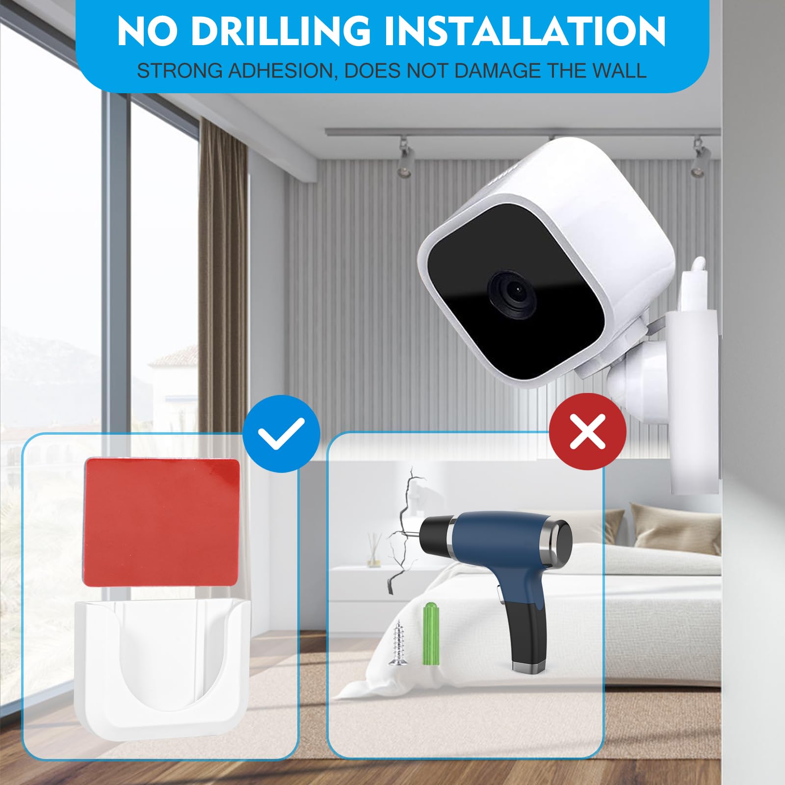 Blink Mini Camera Adhesive Wall Mount Bracket, 2 Pack Strong & Durable Camera Mount Stand, No Drill, No Screws, Decorate Damage