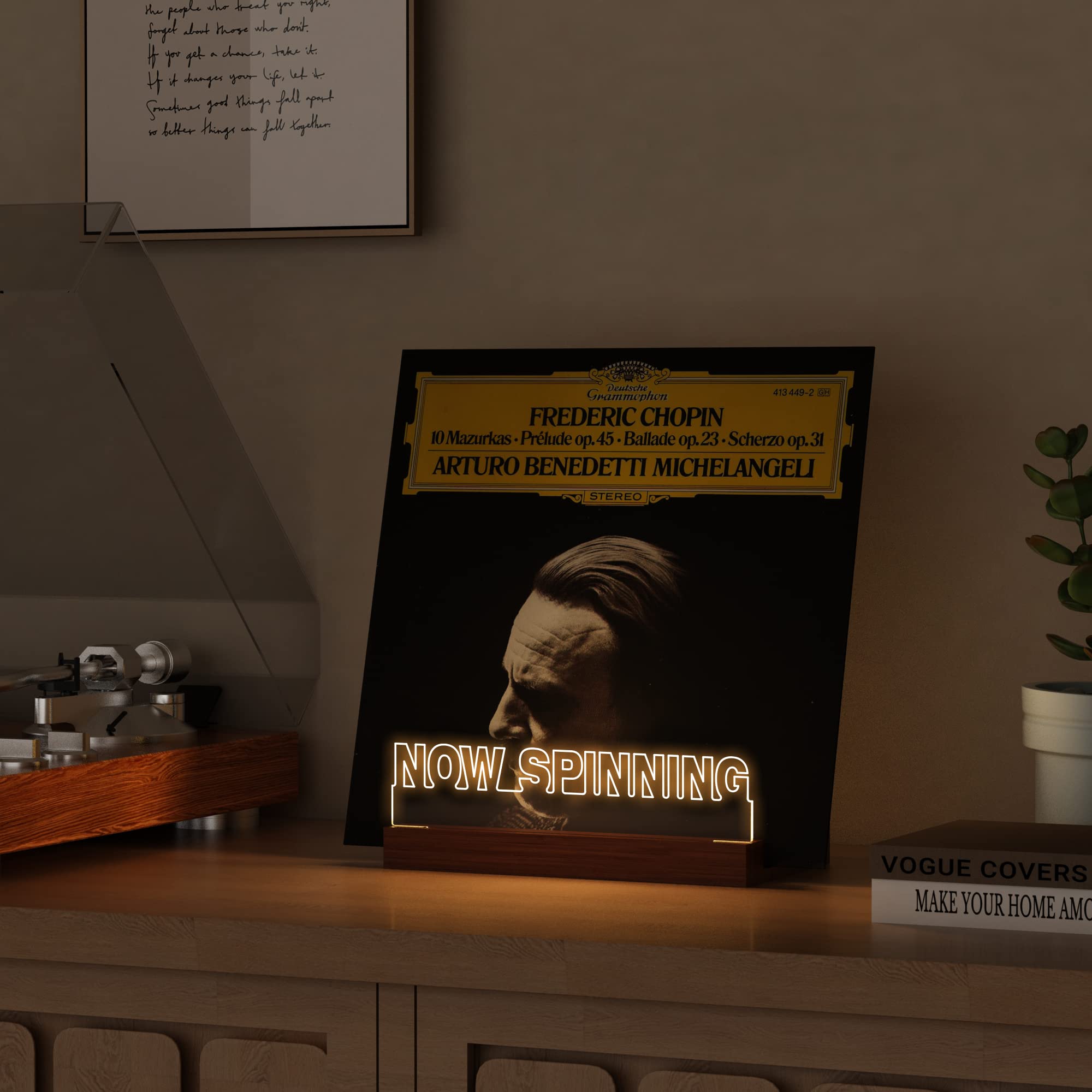 Ammonite Light Up Now Spinning Vinyl Record Stand, Now Playing Record Stand, Wooden Acrylic Holder For Vinyl Album Display And S