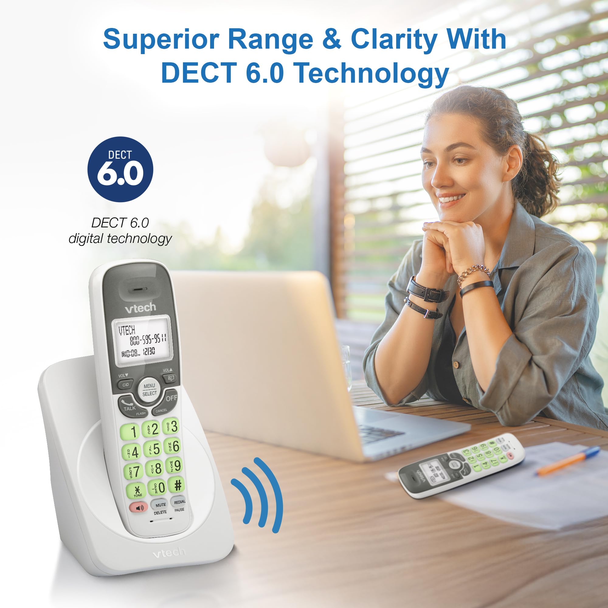 [New] Vtech Vg131 Dect 6.0 Cordless Phone - Bluetooth Connection, Blue-White Display, Big Buttons, Full Duplex Speakerphone, Cal