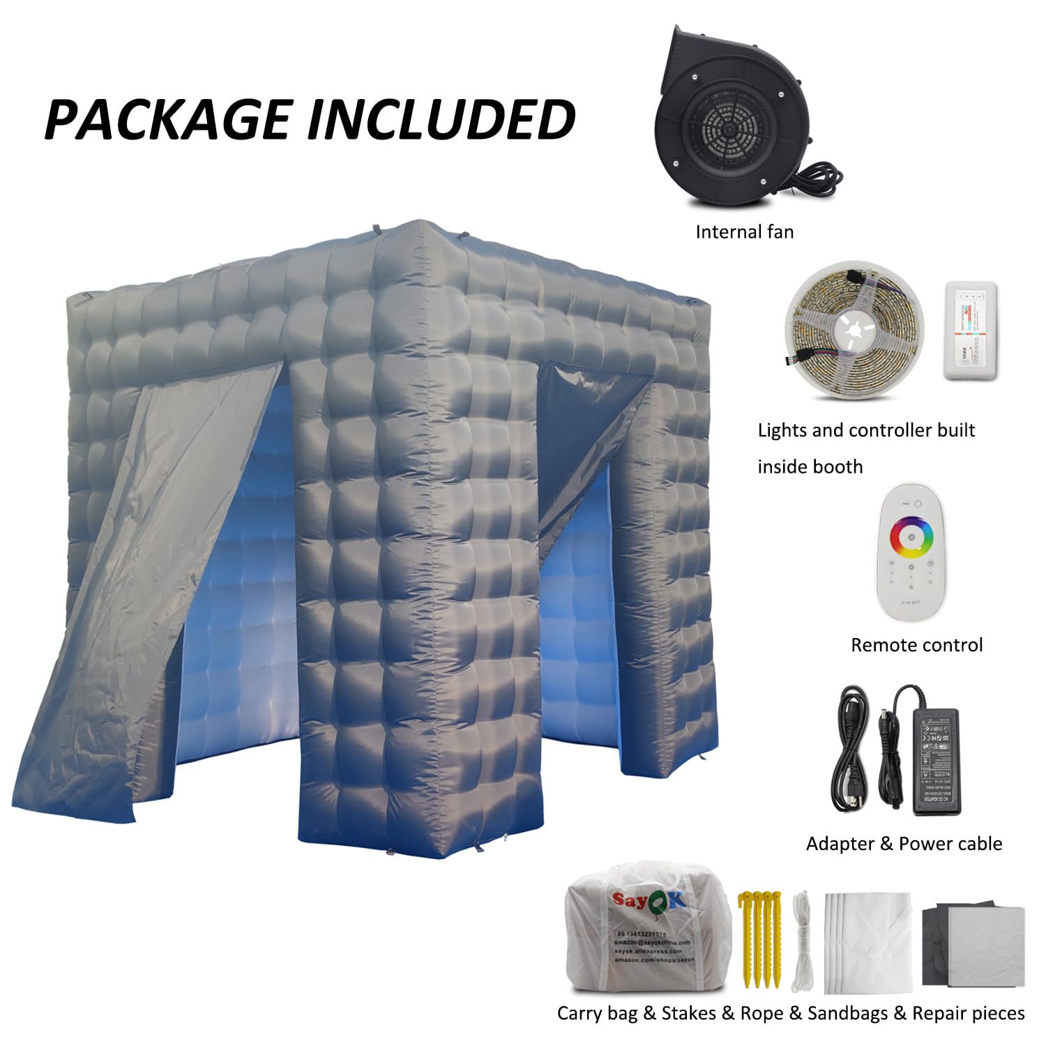 Sayok Portable Inflatable Photo Booth Enclosure Photobooth Tent Photo Booth Backdrop Inflatable Black Cube Tent With Led Light F