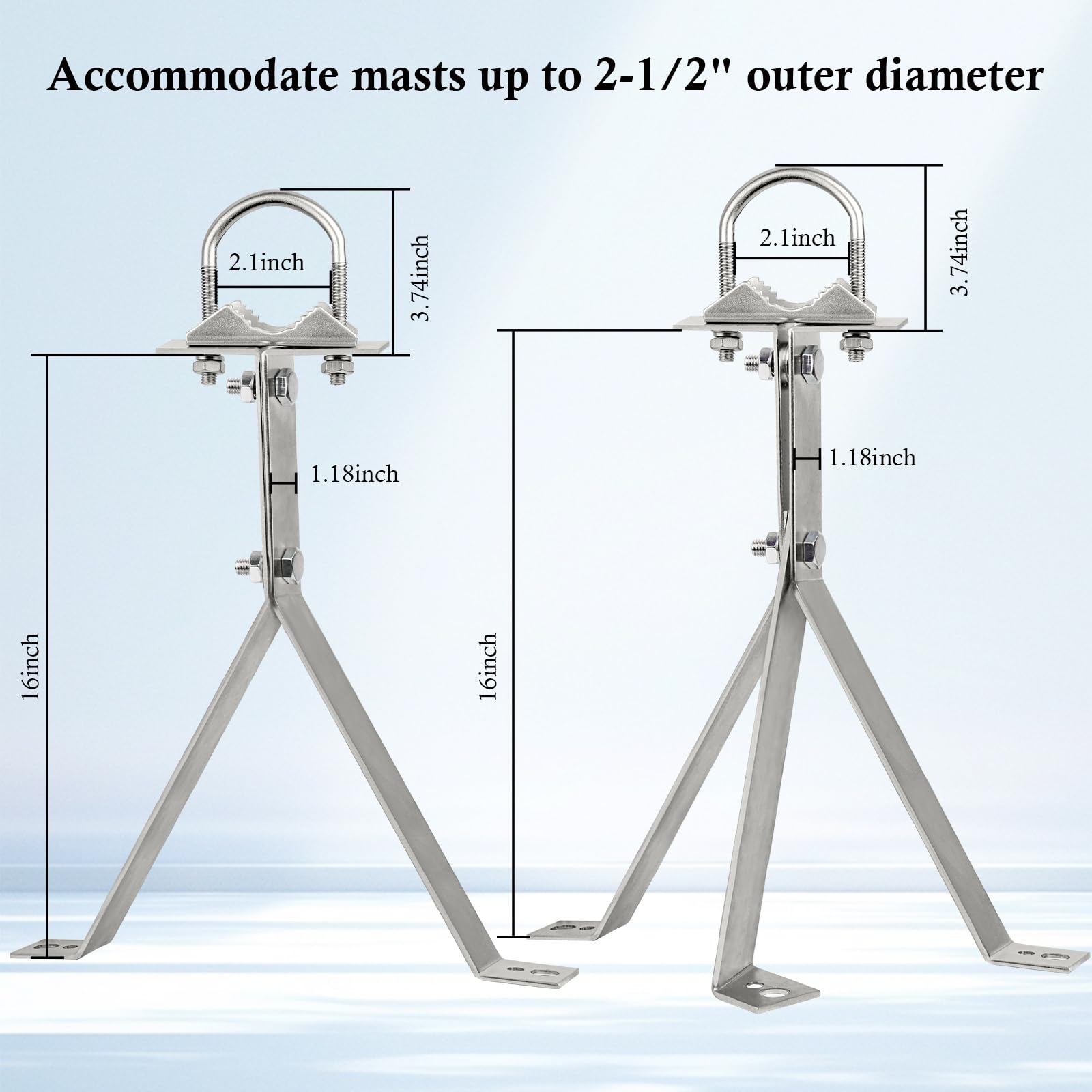 XRDS-RF 16 Inch Heavy-Duty Antenna Wall Mount Bracket - Iron, Silver, Windproof, 2-Leg & 3-Leg Design