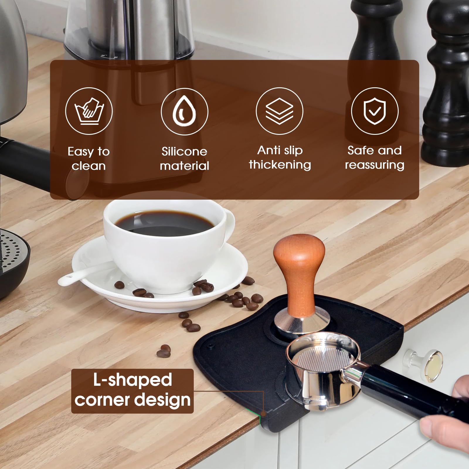 Iaosen 6.3 Inch Large Espresso Knock Box Silicone Coffee Tamper Mat Espresso Machine Accessories Set Of 2 With Removable Knock B