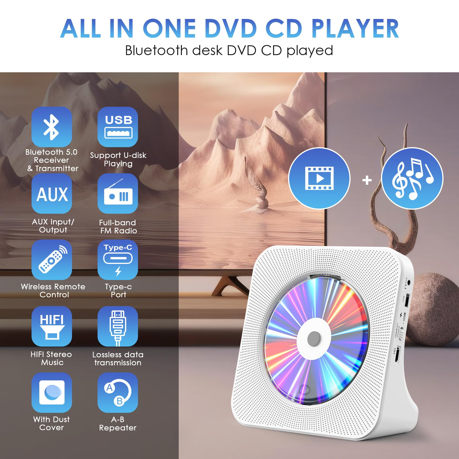 Gueray Dvd Player For Tv Cd Player For Home With Bluetooth Speakers Supports Remote Control Display Fm Radio With Usb Card Playb