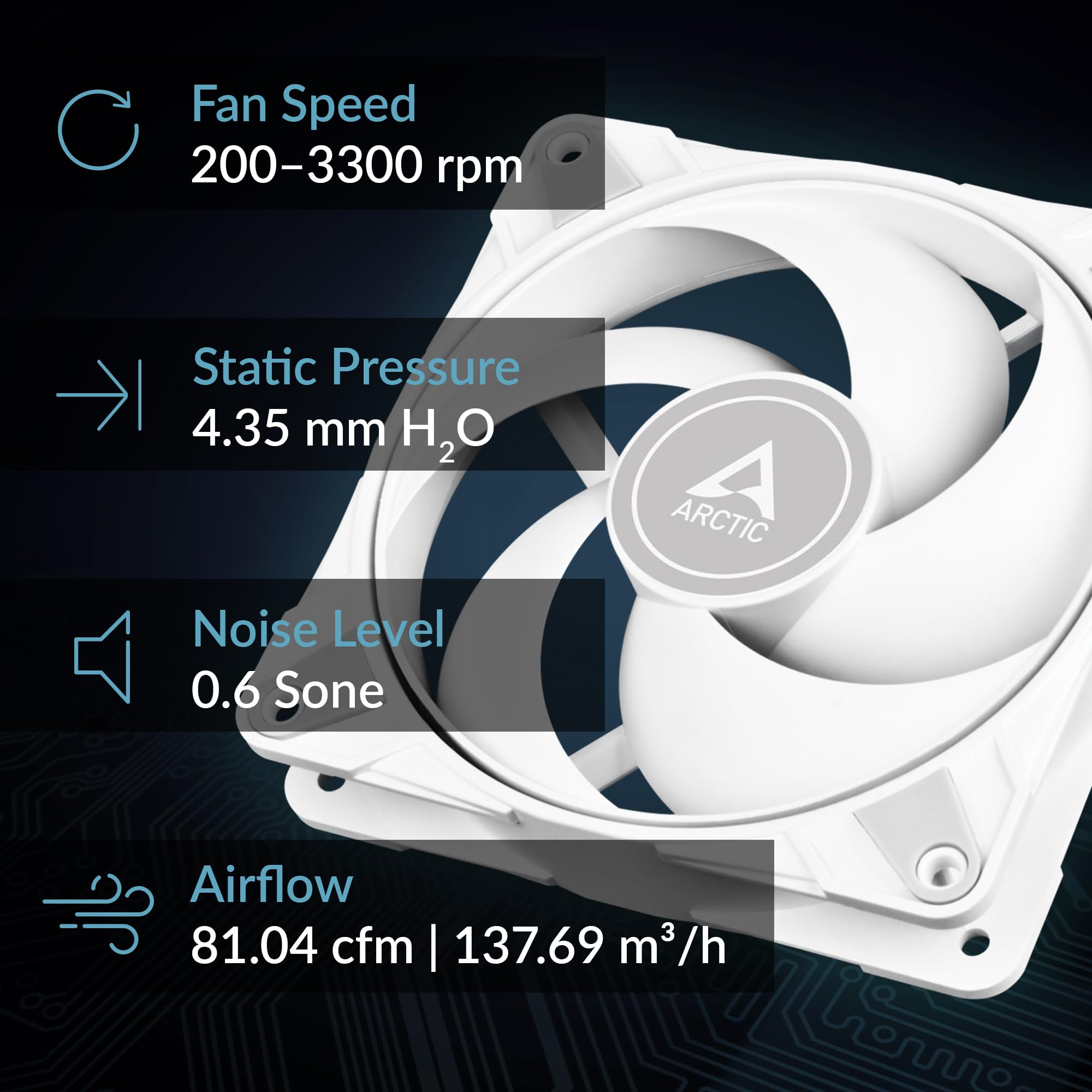 Arctic P12 Max   Pc Fan, High Performance 120Mm Case Fan, Pwm Controlled 200 3300 Rpm, Optimised For Static Pressure, 0Db Mode,