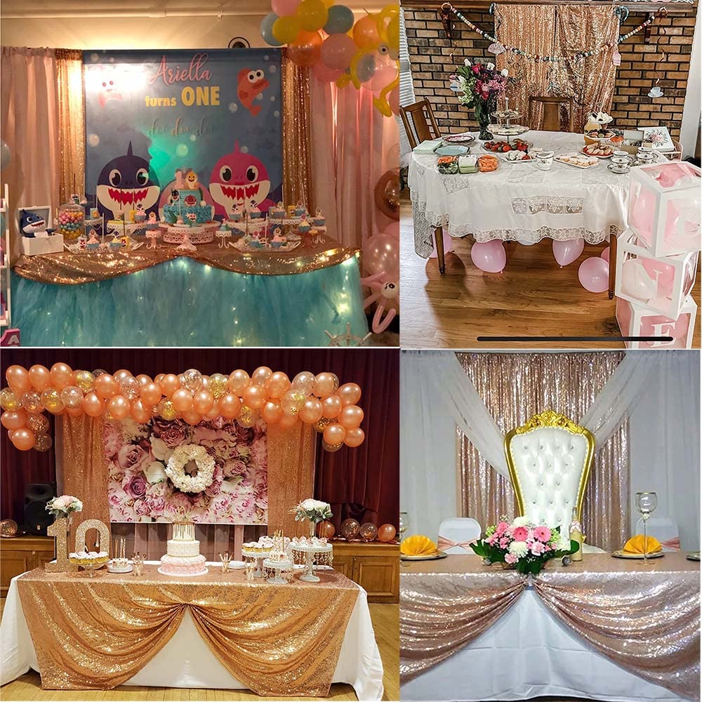 Tcbesto Rose Gold Sequin Backdrop Curtains Glitter Drapes 2Ftx8Ft 4 Panels For Wedding Birthday Party Decorations Bridal Baby Sh