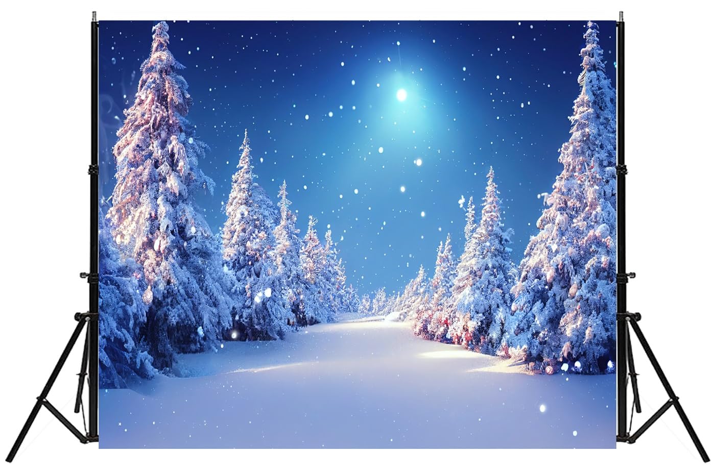 Fmarui 7X5Ft Winter Wonderland Backdrop Christmas Trees Star Of Bethlehem Snow Covered Photography Background Winter Llandscape