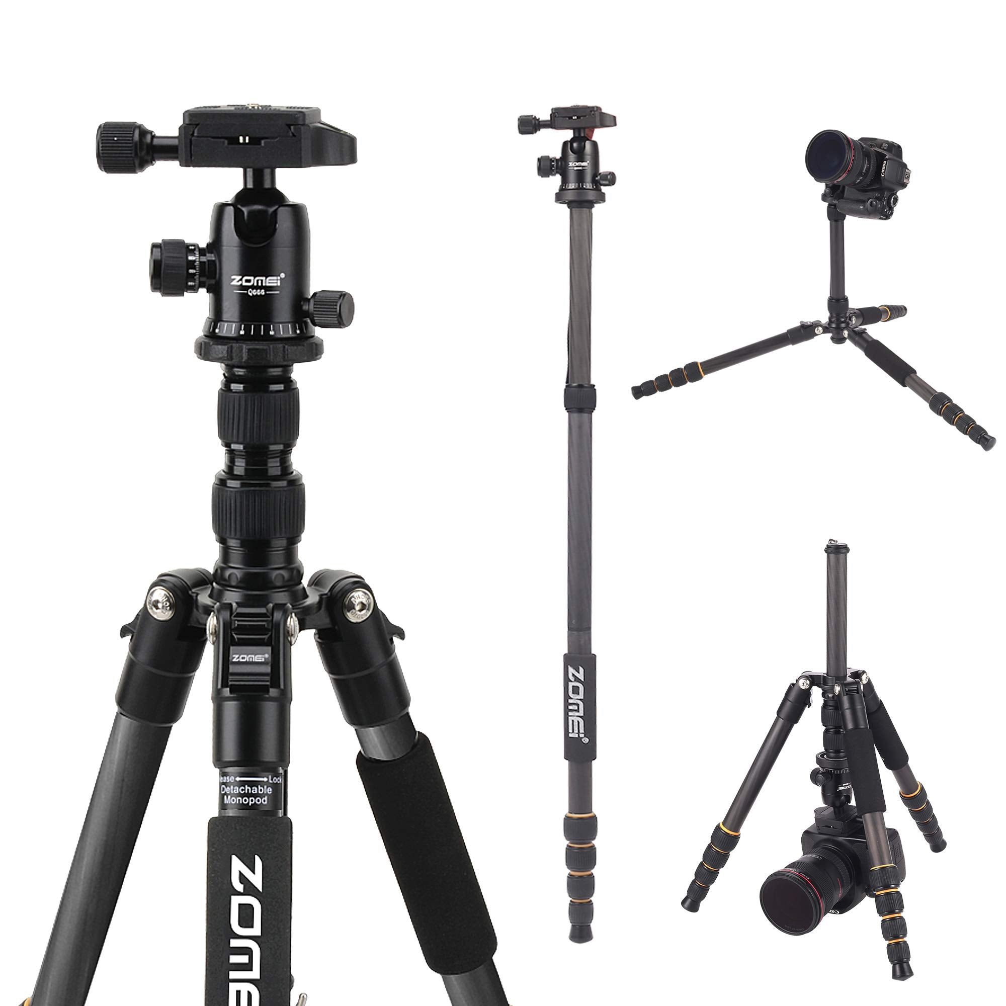 Yessbon Zomei Carbon Fiber Q666C Tripod Heavy Duty Lightweight Travel With 360 Degree Ball Head Compact For Canon Sony, Nikon, S