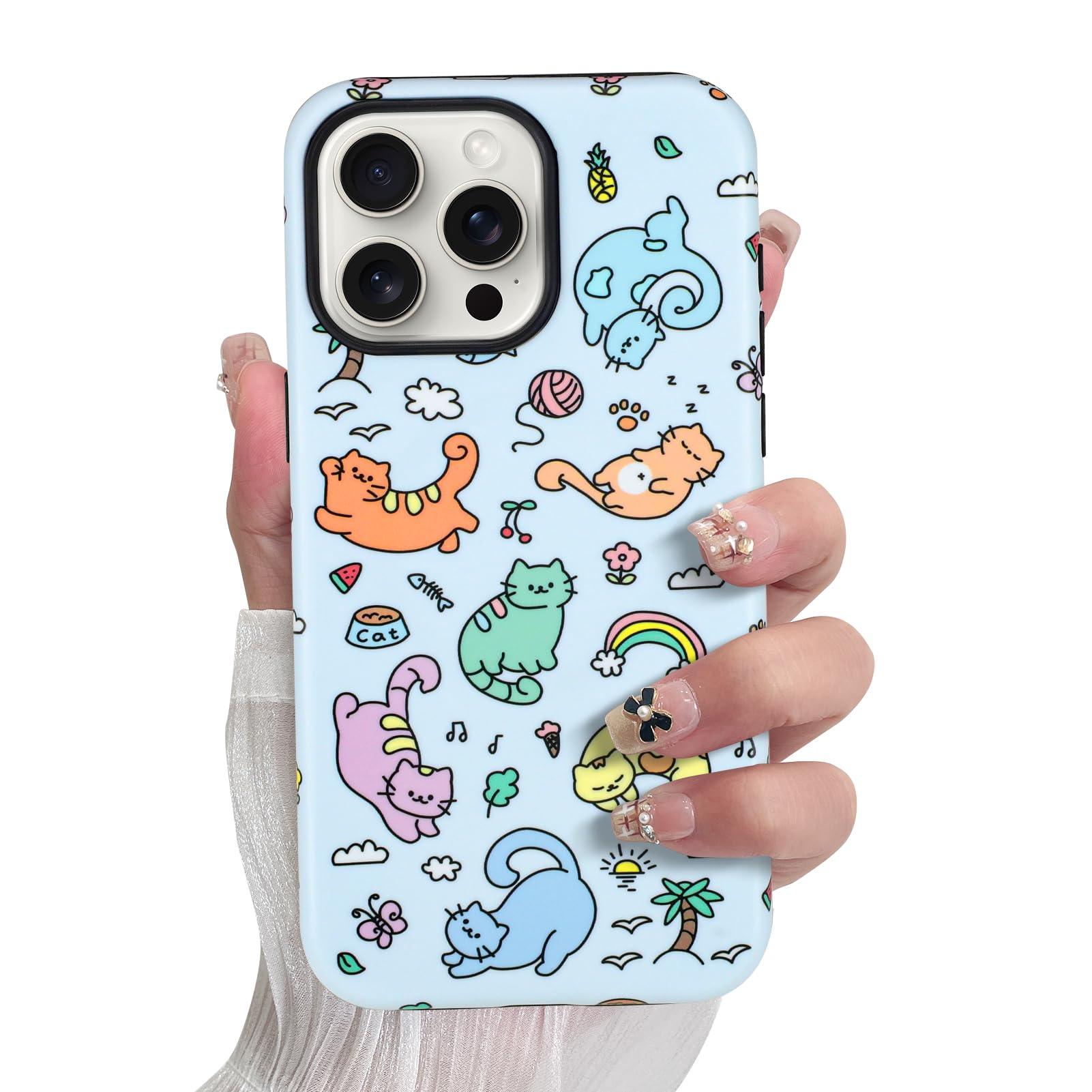SOKAD Magnetic Cat Phone Case for iPhone 15 Pro Max, Cute Colorful Cats Land Pattern Compatible with Magsafe Matte Protective Ca