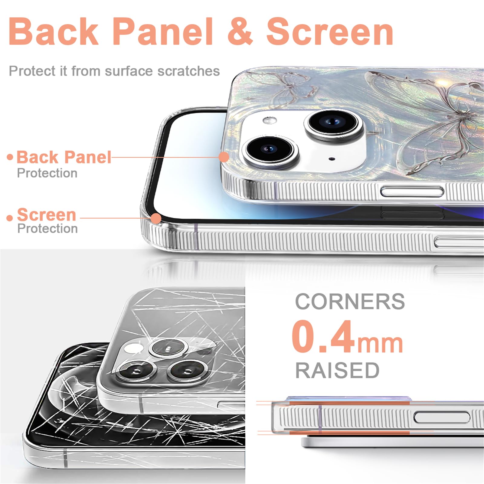 I Mgae In Ar Compact Case For Iphone 15 Shiny Silver Butterfly Design,Cute Trendy Soft Slim Tpu Shockproof Protective Phone Case