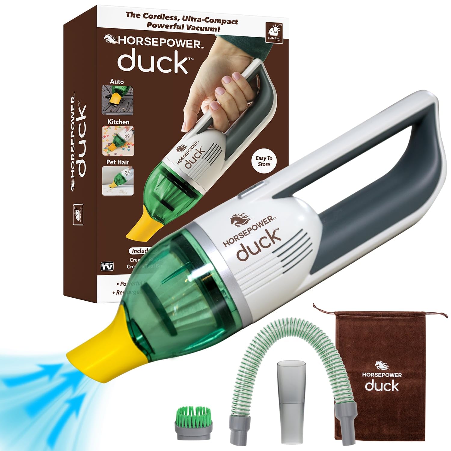 Duck Compact Cordless Vacuum By Horsepower, Ultra Powerful, Strong Suction, As Seen On Tv, Easy To Store, Rechargeable. Home, Au