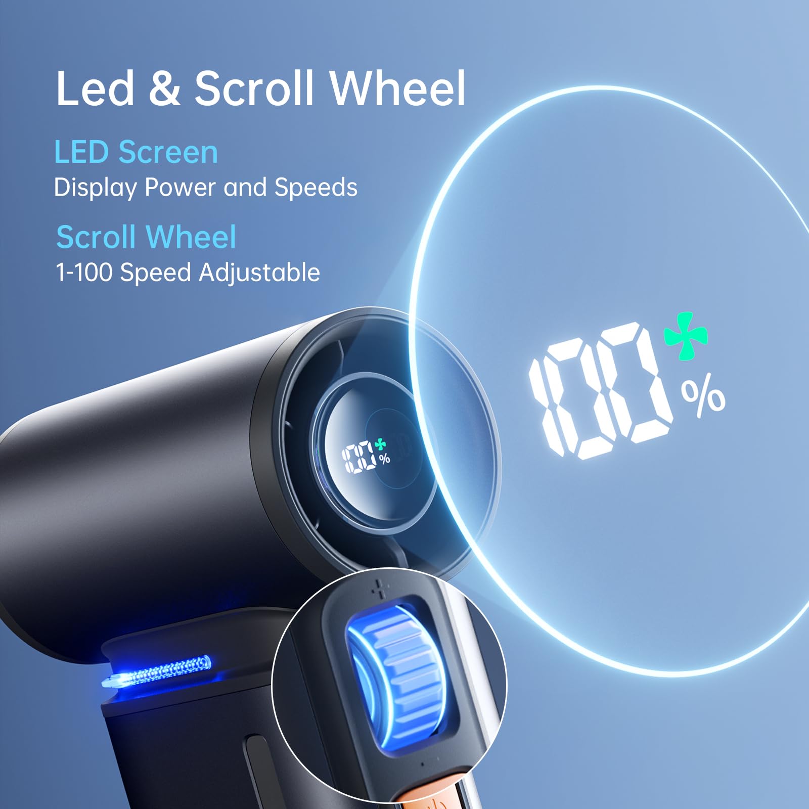 Jisulife Portable Handheld Turbo Fan, 100 Speeds Adjustable Mini Personal Fan, 9000Mah Usb Rechargeable Fan Battery Operated, Le