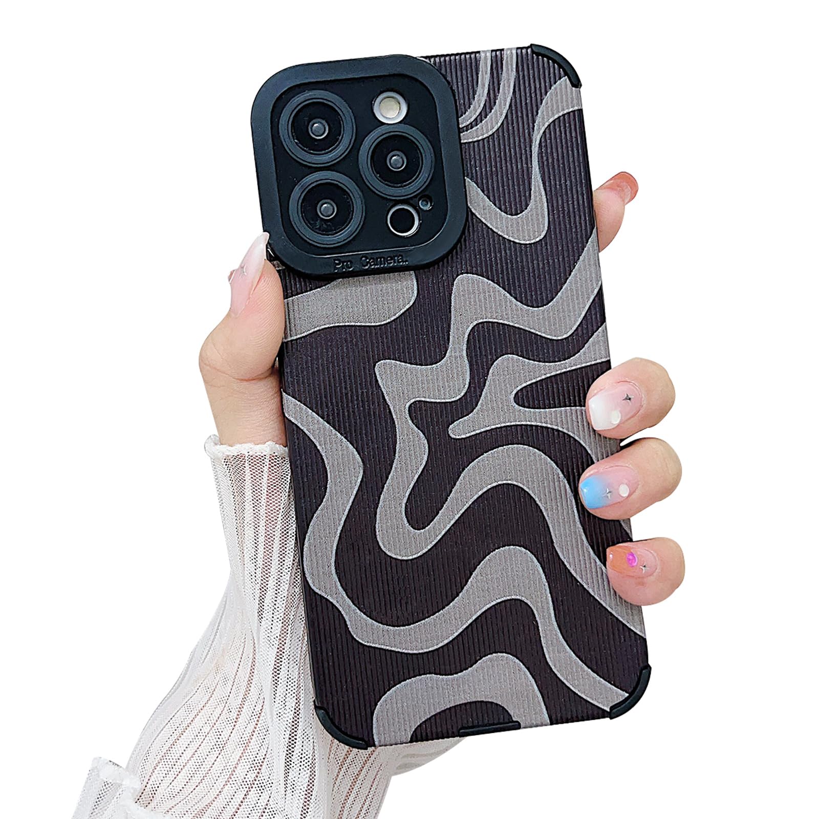 Sayoaho Designed for iPhone 14 Pro Max Phone Case, Soft PU Leather TPU and Cute Art Wavy Painted for Women Girls, Slim Protectiv