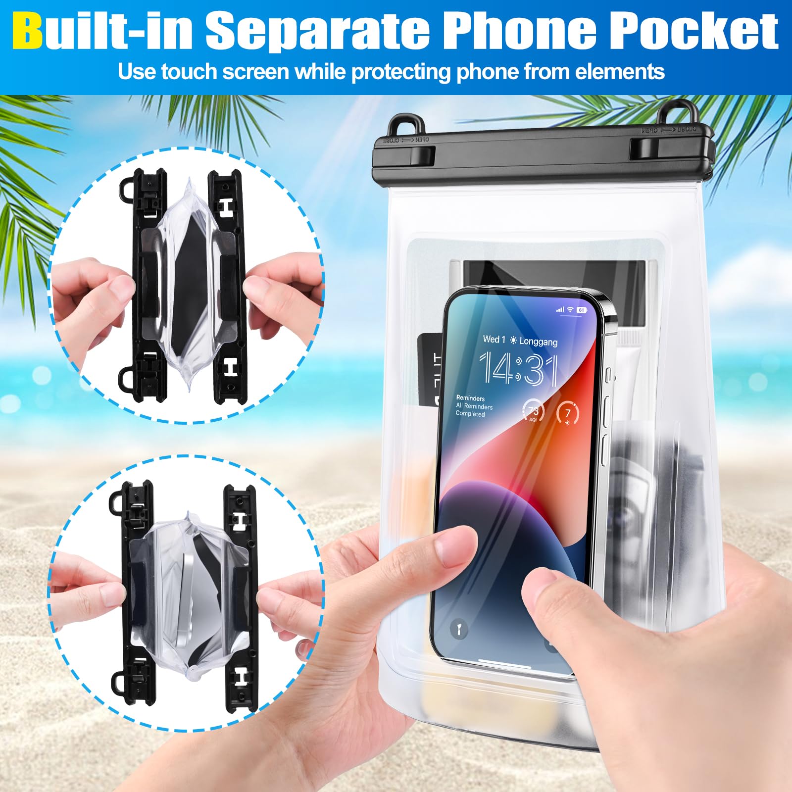 2L Waterproof Phone Pouch For Iphone 16 15 14 11 Pro Max & Galaxy S24 S21 - Floating Large Capacity Dry Bag Stores Sunscreen, Su