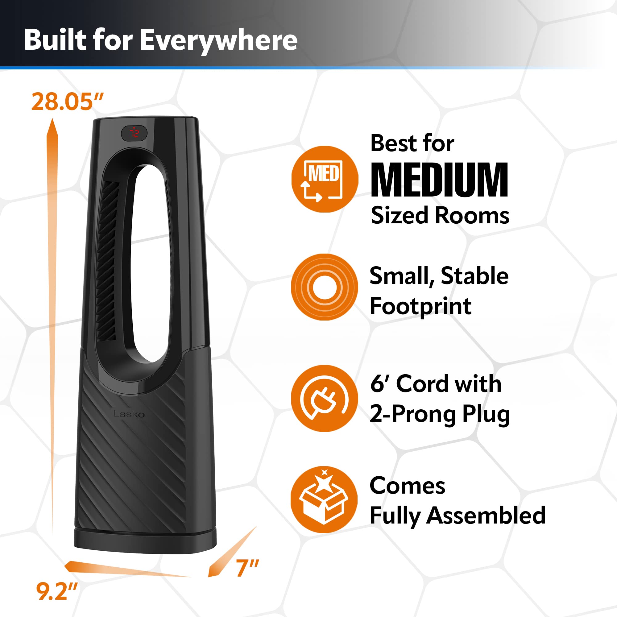 Lasko Oscillating Bladeless Ceramic Tower Space Heater For Home With Enhanced Safety, Adjustable Thermostat, Timer And Remote Co