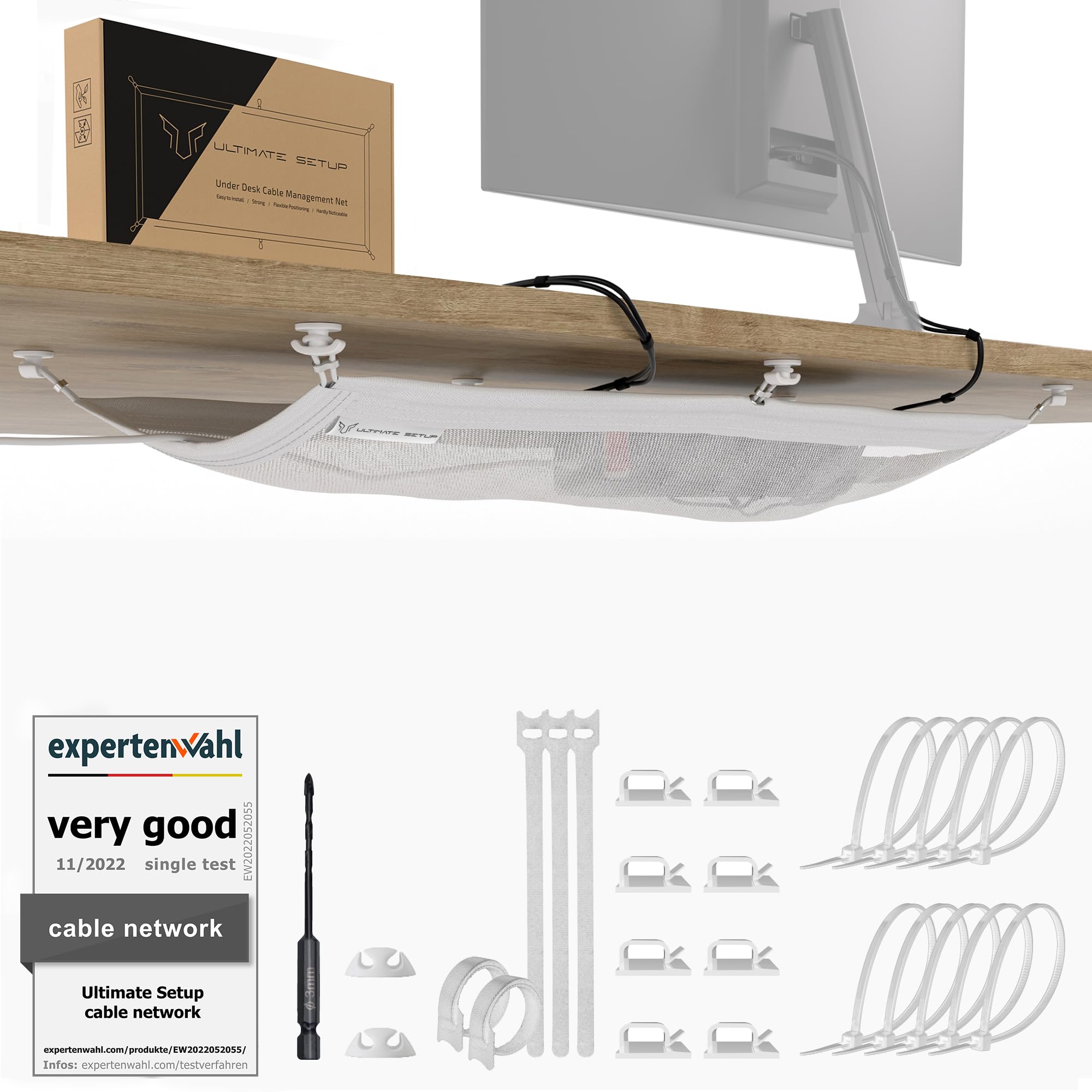 Cable Management Net   Under Desk Wire Management   Flexible Under Desk Cable Management Tray White
