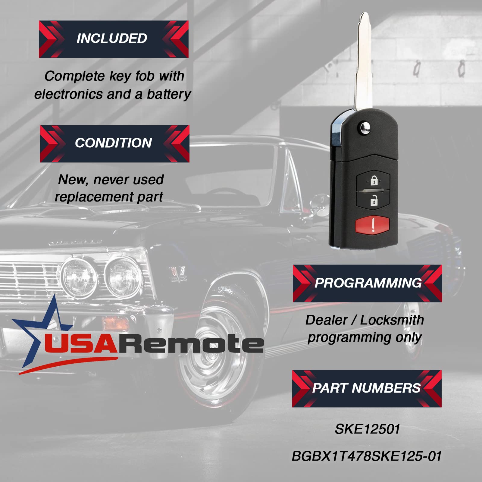 Key Fob Fits Mazda 2 / Mazda 5 / Cx-7 / Cx-9 Flip Keyless Entry Remote (Bgbx1T478Ske125-01)